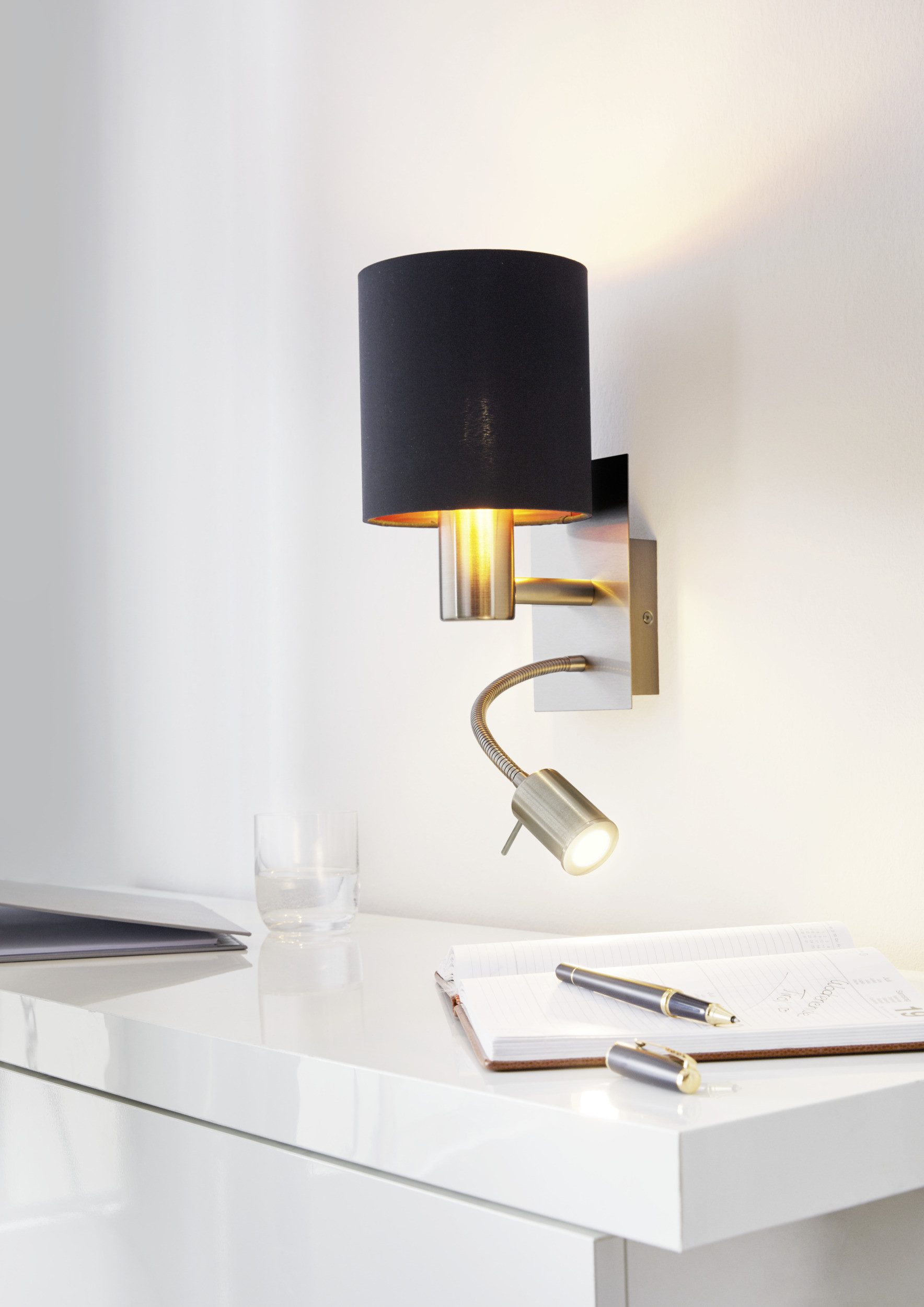 EGLO Wandleuchte PASTERI Wandlampe - Stahl - E27;LED - 1X40W;1X3,8W - IP20, Ein-/Ausschalter, Lesearm, ohne Leuchtmittel, Warmweiß, Wandstrahler, Wandspot, Wohnzimmer, Schlafzimmer, L15 x H38 x AL19,5cm