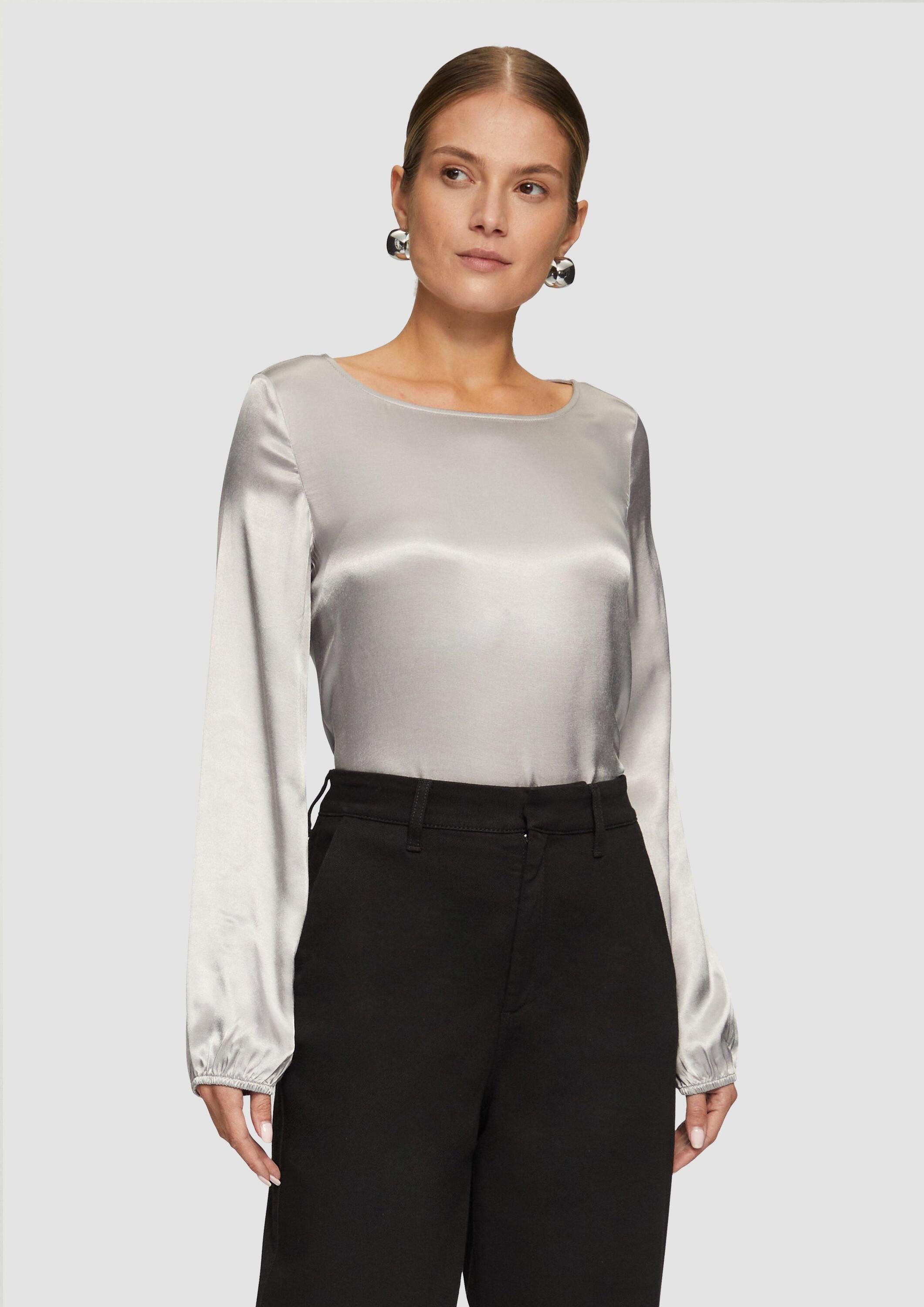 s.Oliver Langarmbluse T-Shirt Blusenshirt mit Materialmix und Bateau-Aussch günstig online kaufen