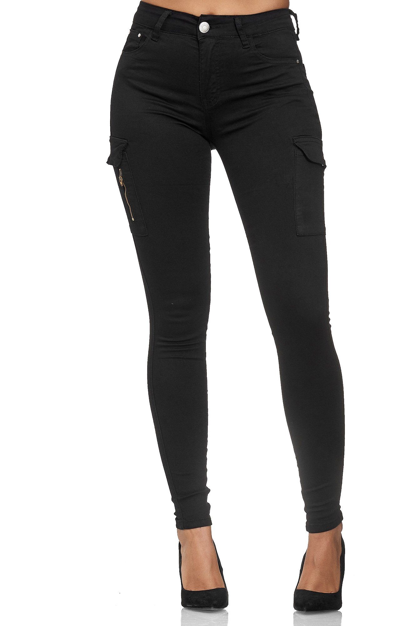 Cargohose Damen Cargo Elara Jeans Schwarz Elara (1-tlg)