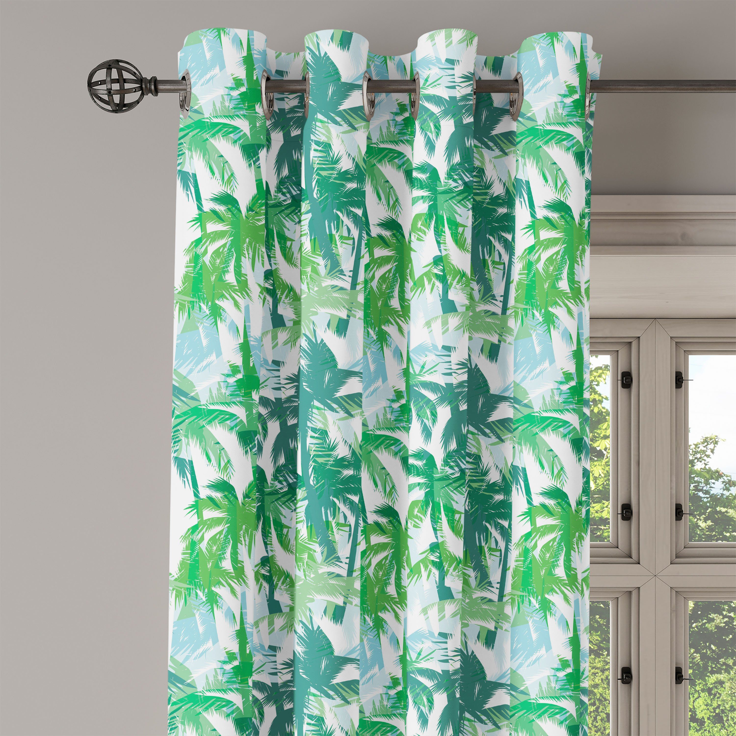 Jungle Abakuhaus, Dekorative Exotische Fantasie 2-Panel-Fenstervorhänge Palmblatt Wohnzimmer, für Schlafzimmer Gardine