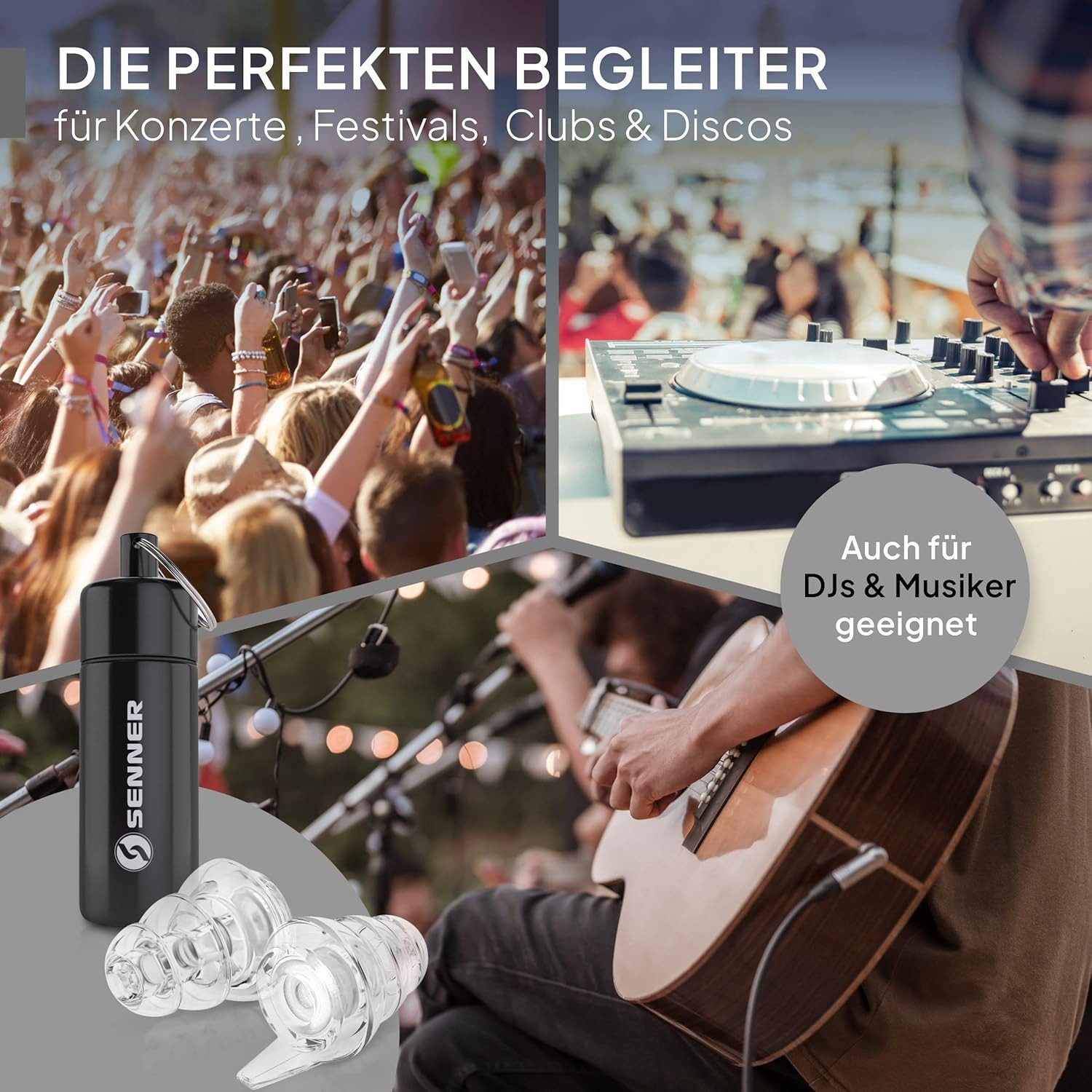 Senner Gehörschutzstöpsel MusicPro - Gehörschutz Ohrstöpsel Konzert, Festival, Musik und Party, Gehörschutzstöpsel für Musiker - Hi-Fi Earplugs - SNR 20 dB