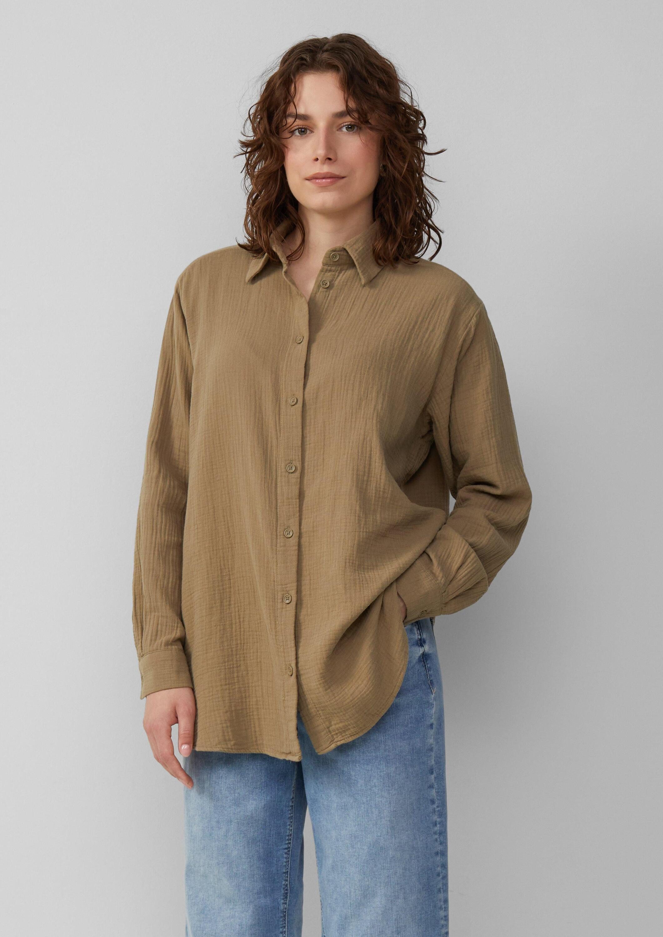 QS Langarmbluse Bluse Hemdbluse aus Musselin im Oversize-Schnitt
