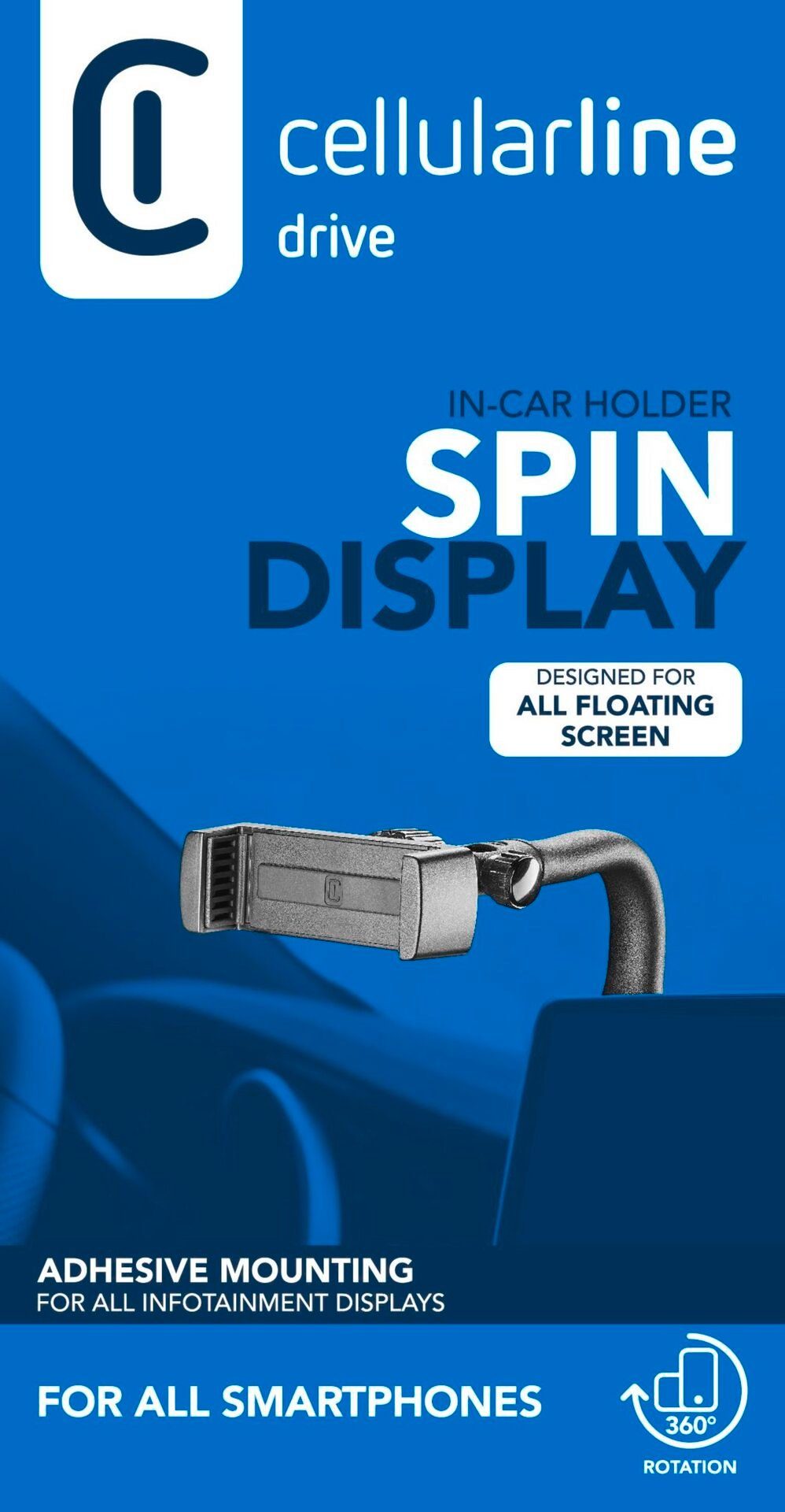 Cellularline Handy-Halterung Spin Display Car Holder, (zur Befestigung am Fahrzeugdisplay, 360 Grad drehbar)