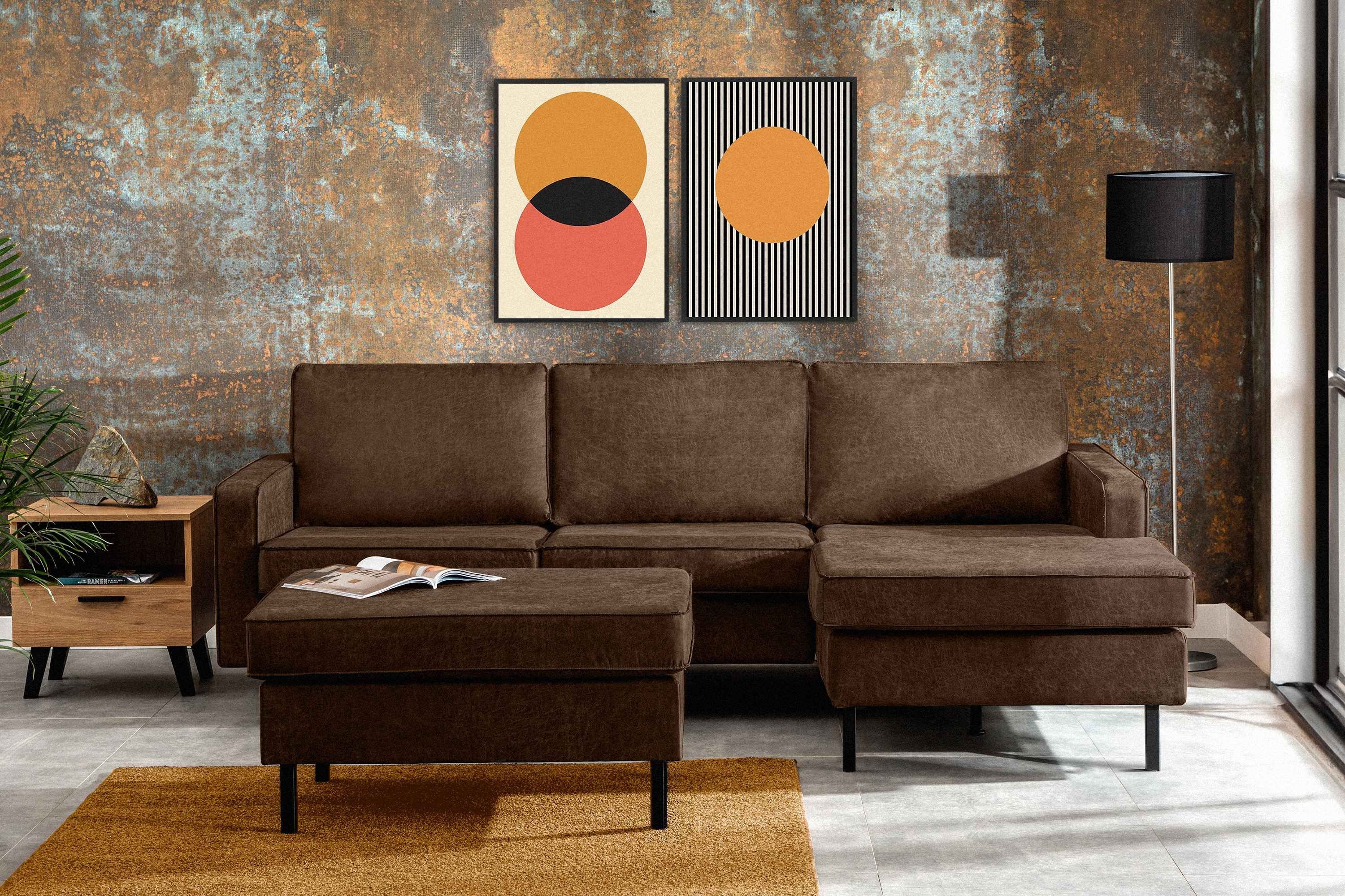 KONSIMO® Sitzhocker INVIA Sitzhocker Pouffe, Grundschicht: Echtleder, auf hohen Metallfüßen, Hergestellt in EU