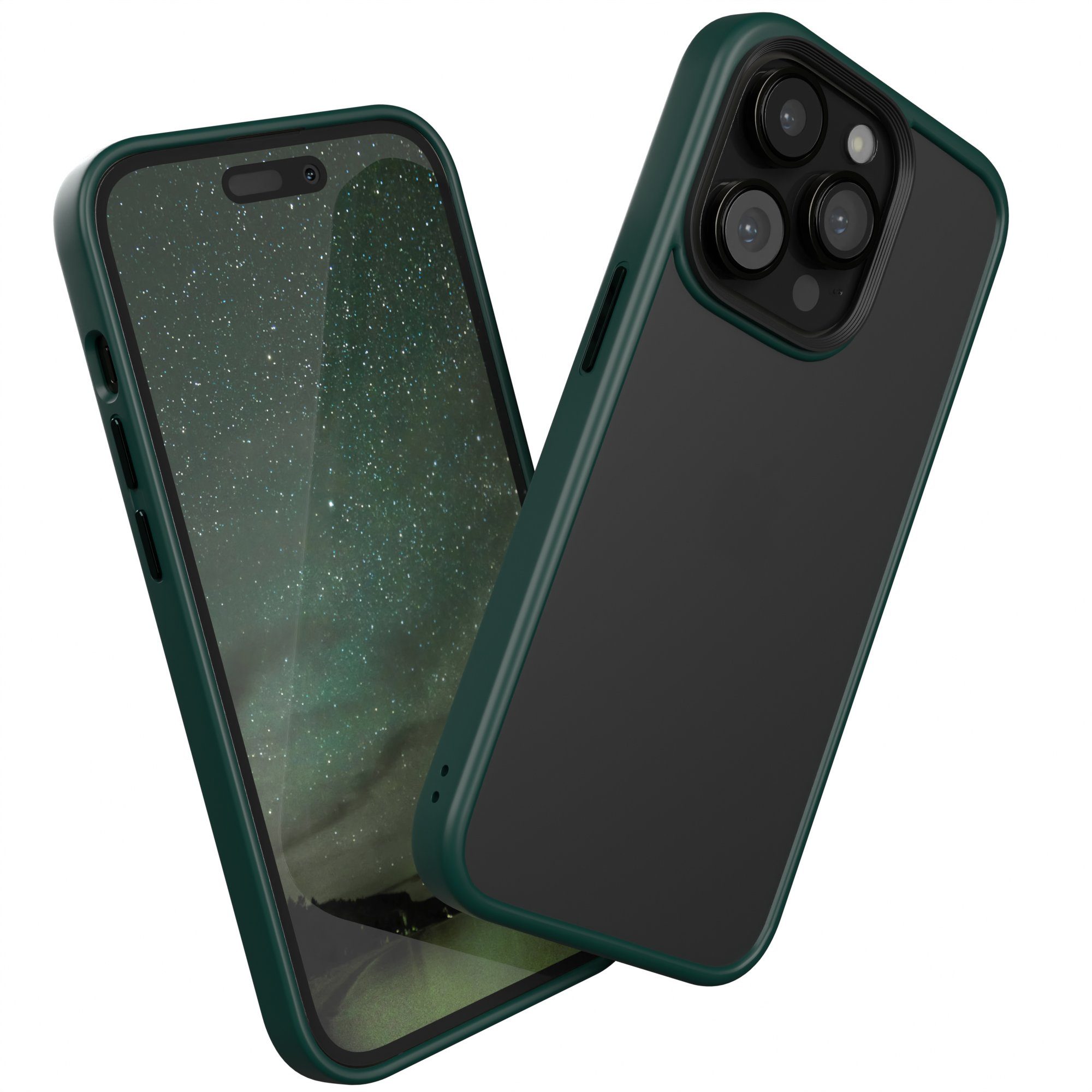 EAZY CASE Handyhülle Outdoor Case für Apple iPhone 14 Pro 6,1 Zoll, Slim Cover Durchsichtig Robust Back Cover stoßfest Grün / Nachtgrün
