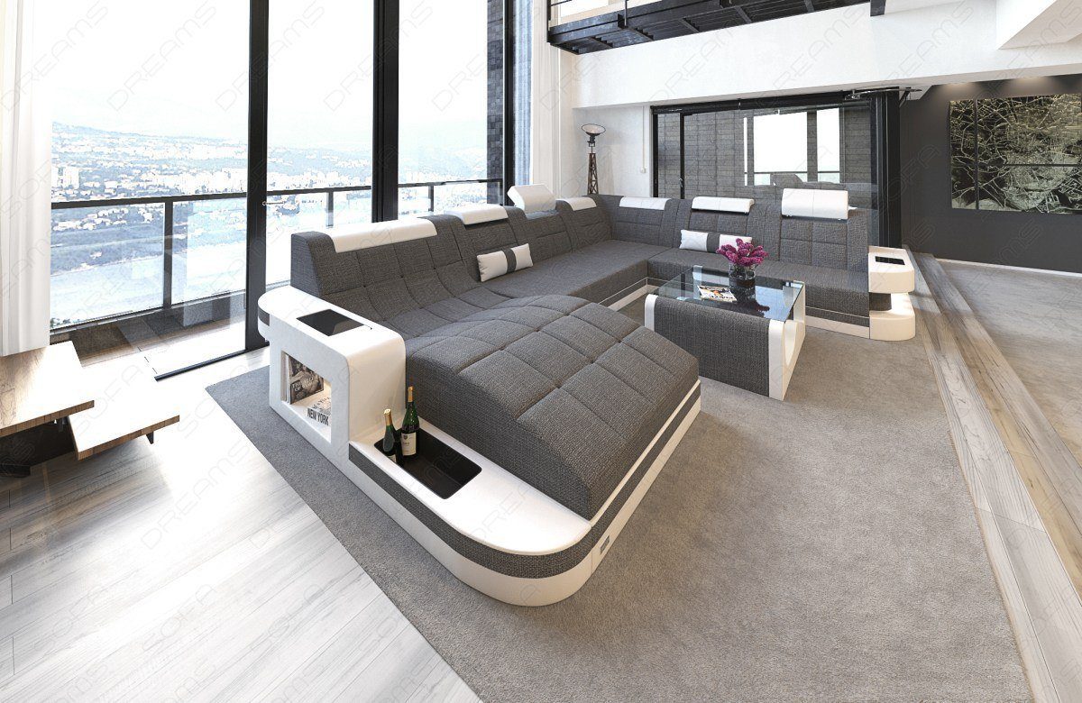 Sofa Dreams Wohnlandschaft Stoffsofa Wave XXL H Polster Stoff Strukturstoff Sofa, Couch wahlweise mit Bettfunktion grau-weiß