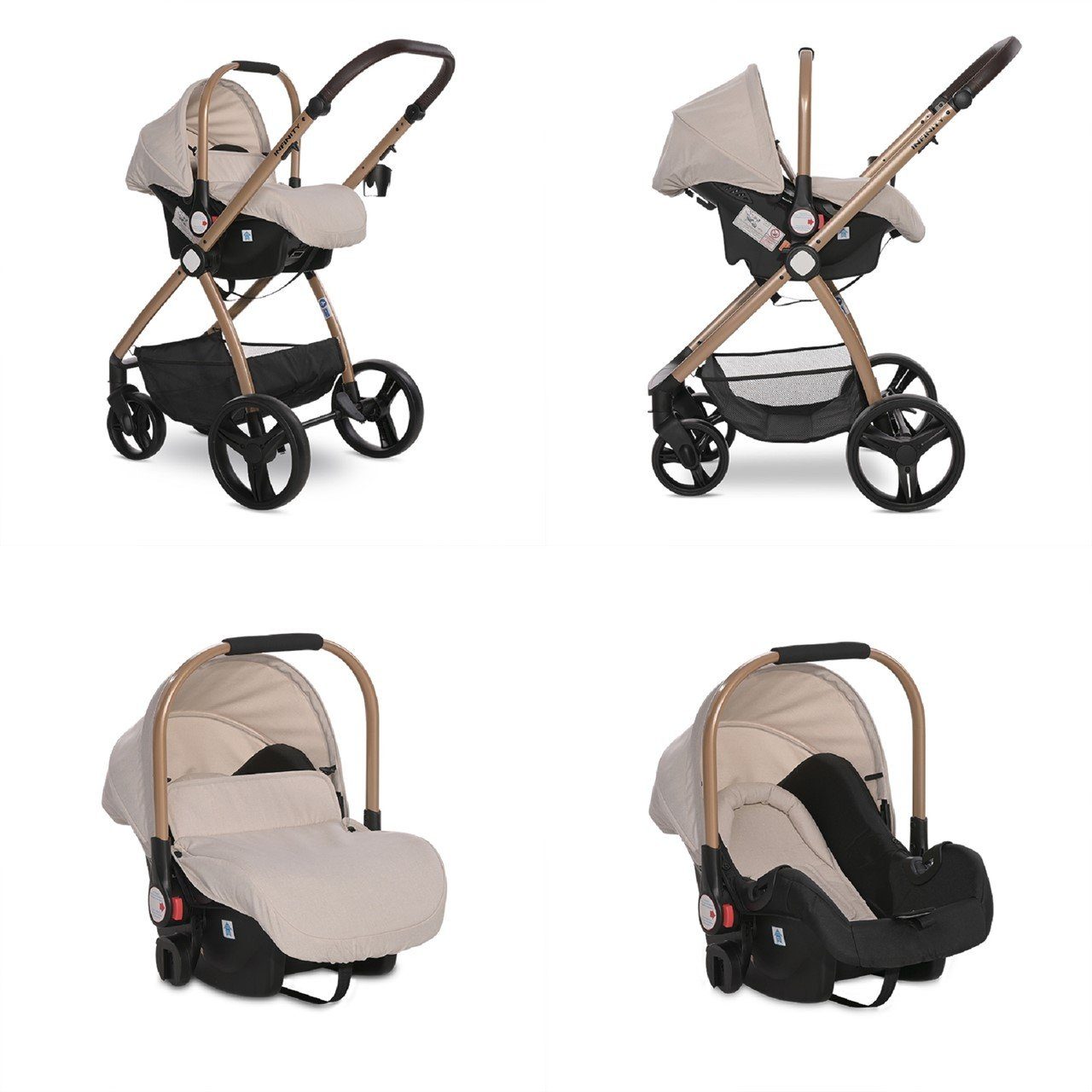 Infinity beige-schwarz bis Kombikinderwagen 22kg Lorelli Sportsitz 3in1, Kombi-Kinderwagen Babywanne Babyschale