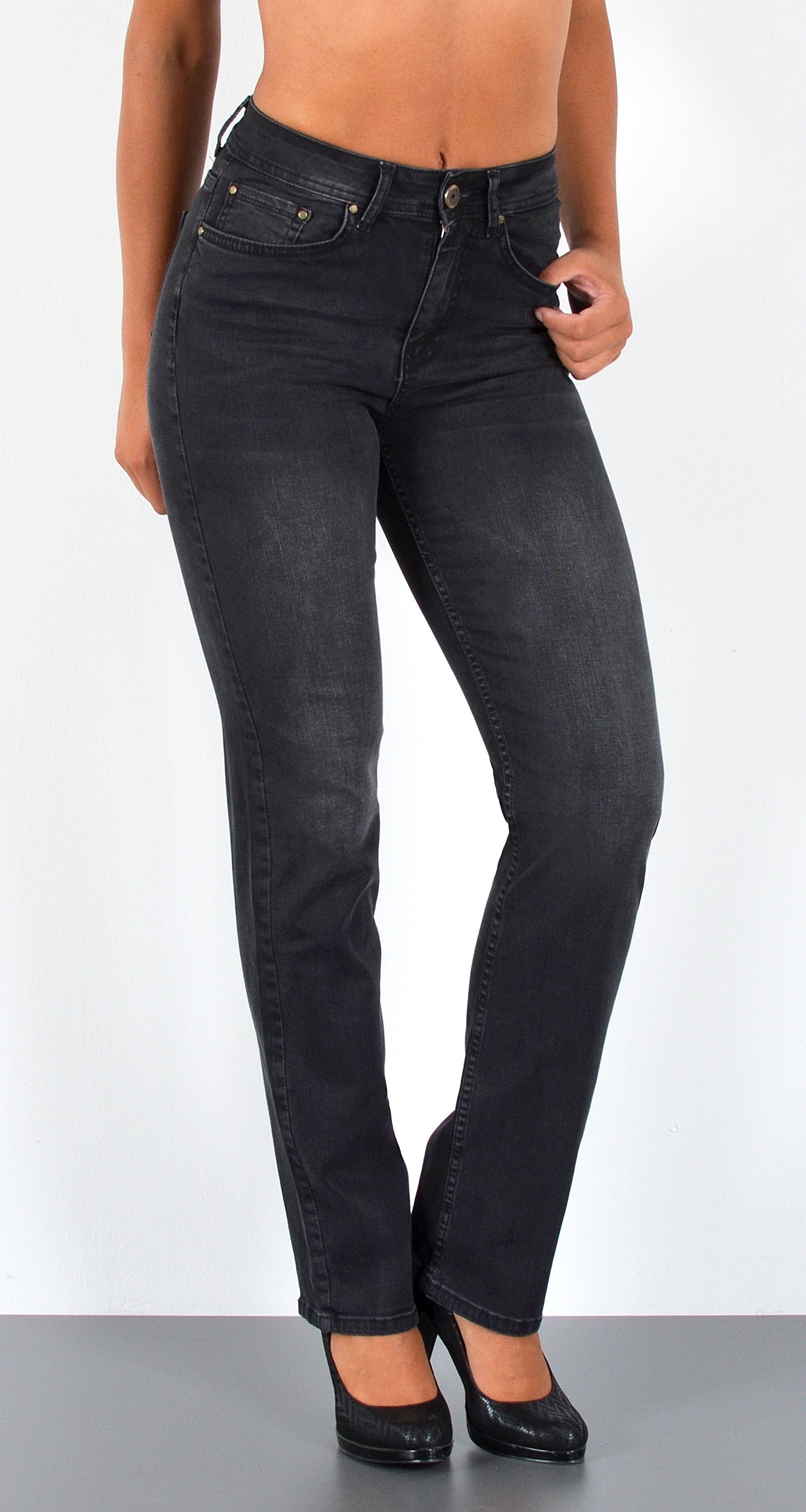 ESRA Straight-Jeans G600 High Waist Straight Fit Jeans Damen, bis Übergröße / Plus Size Größe, Damen Straight Leg Jeans Hochbund, Gerade Schnitt Jeans Damen Große Größen, Damen Regular Jeans Hose