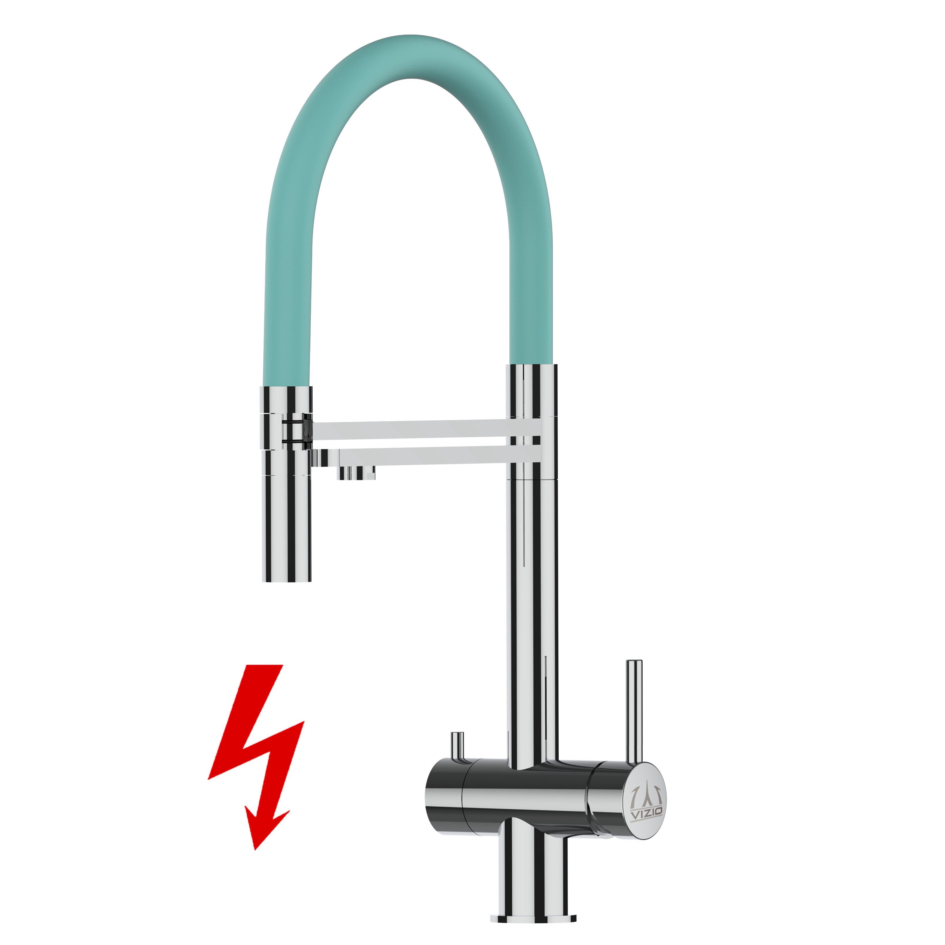 VIZIO Küchenarmatur 2 Hochglanz Anschluss Edelstahl NIEDERDRUCK Niederdruck- Massiv Brause einen für 3 Wege Türkis Edelstahl zum strahl mit an und Wasserfilter Küchenarmatur Boiler / einen