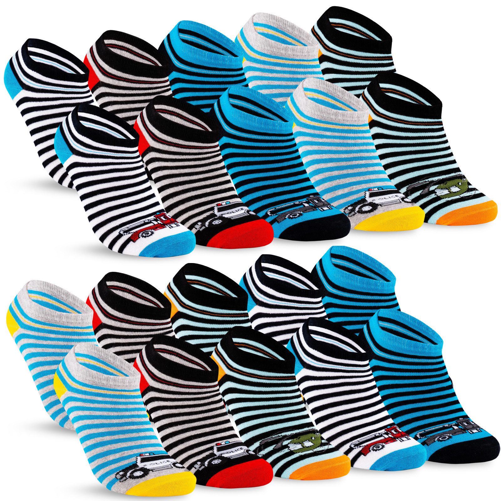 sockenkauf24 Sneakersocken 10 Paar Kinder Sneaker Socken Jungen & Mädchen Baumwolle Kindersocken (56566, 23-26) WP