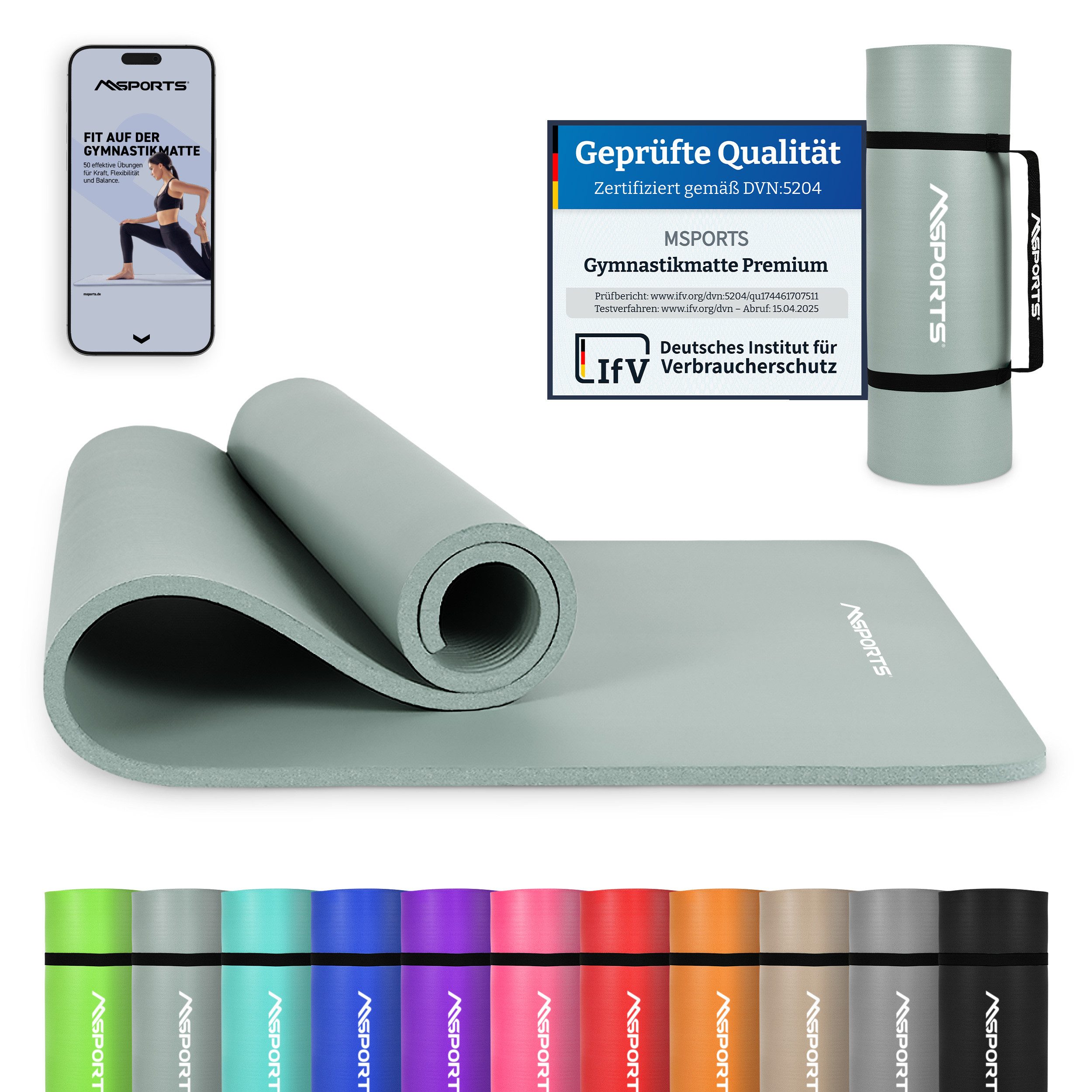 MSports® Gymnastikmatte Yogamatte inkl. Tragegurt + Poster + Workout App