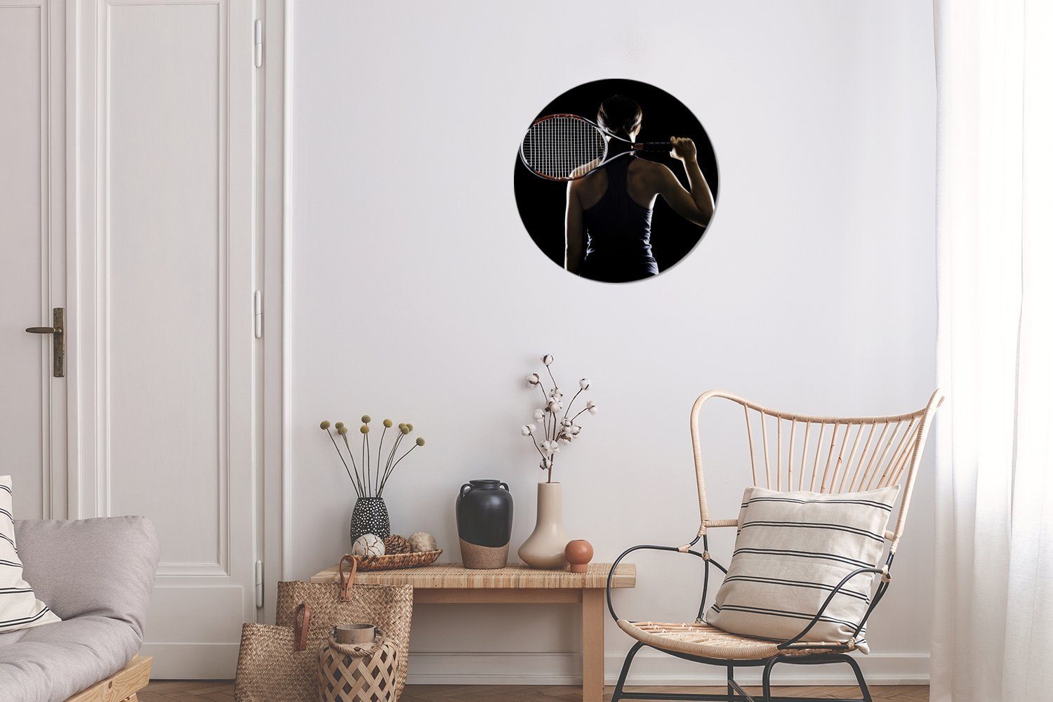 St), auf MuchoWow Tennisspieler Kreis Rundes schwarzem cm 30x30 Gemälde (1 Hintergrund, Forex, Wohnzimmer, Wandbild, Wanddekoration