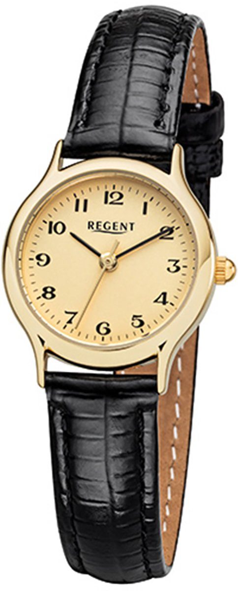 Regent Quarzuhr Regent Lederarmband 24mm), (ca. rund, Damen Damen-Armbanduhr schwarz klein Analog, Armbanduhr