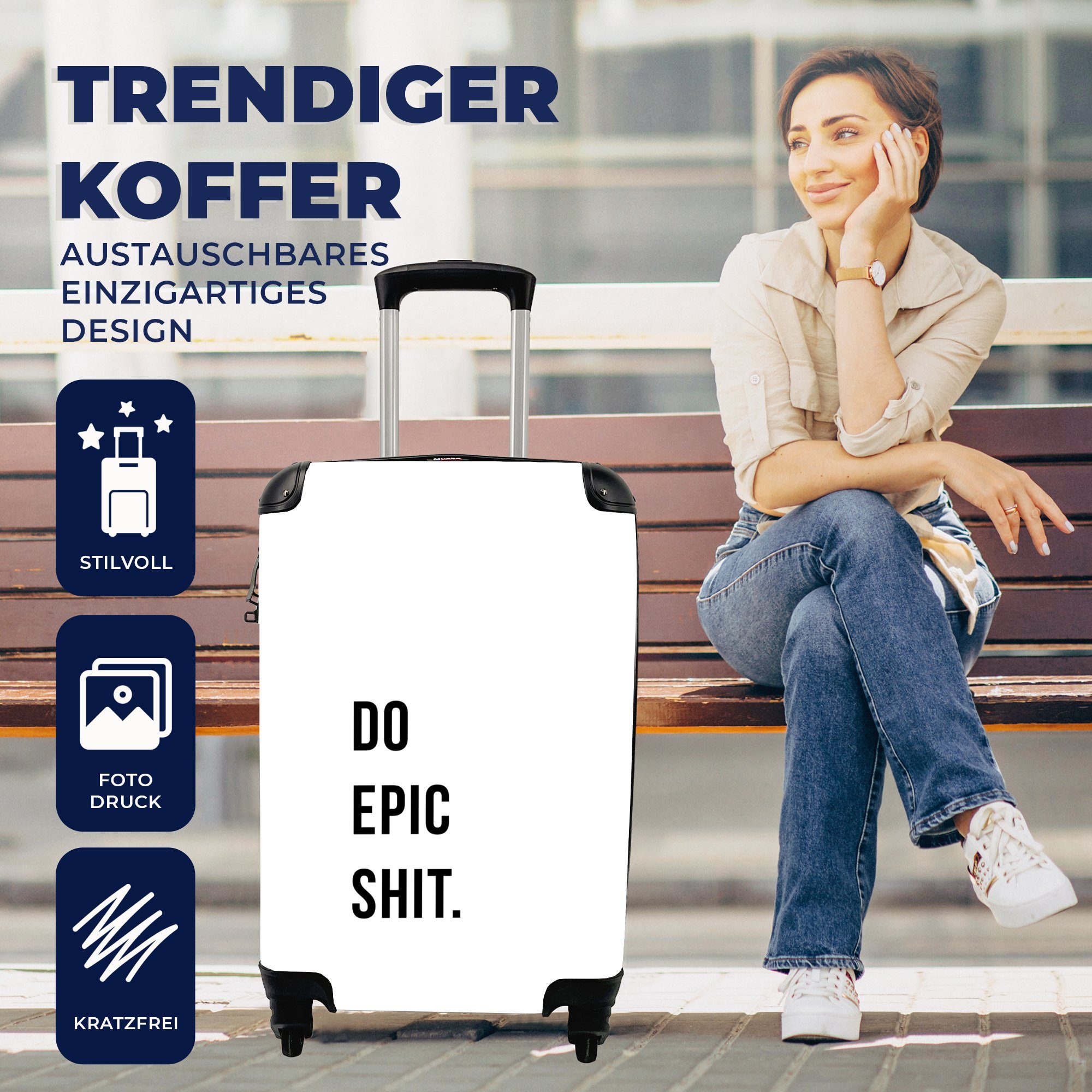 Scheiß Handgepäckkoffer epischen - Trolley, mit MuchoWow 4 rollen, Mach Reisekoffer Reisetasche - Ferien, Handgepäck für Weiß, Rollen, Zitate
