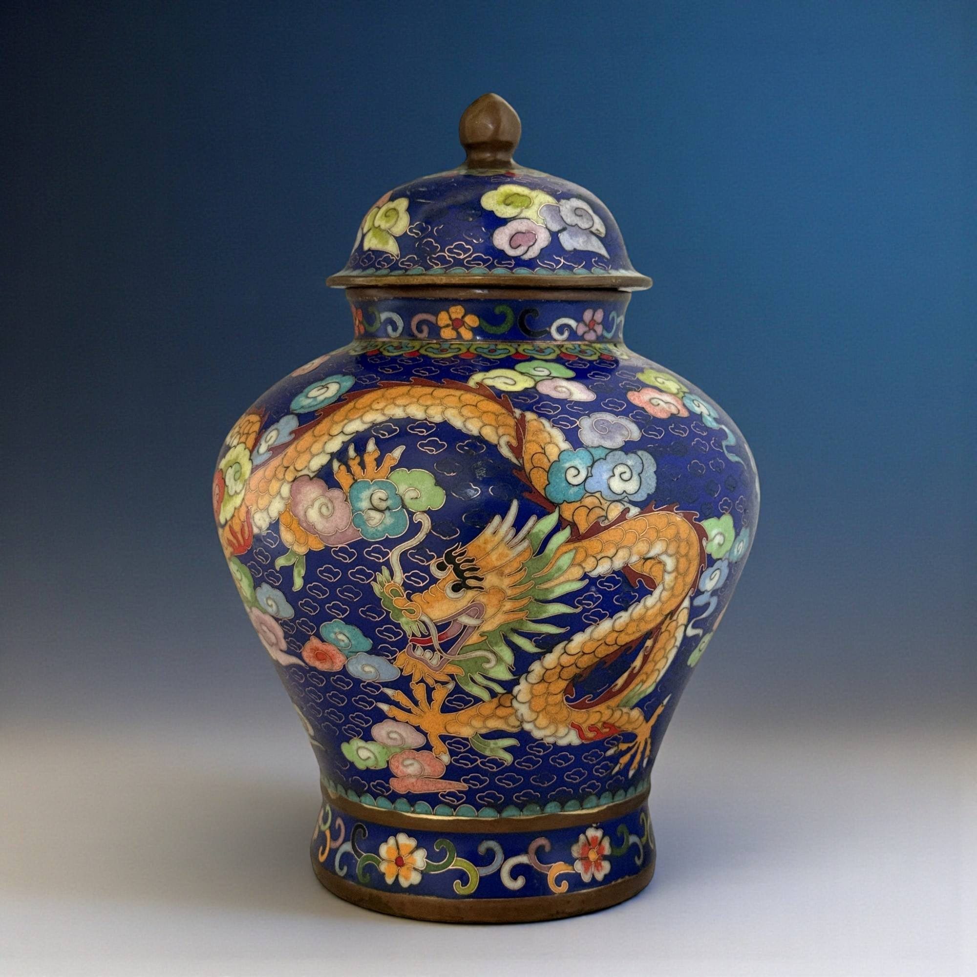 Asien LifeStyle Dekofigur Cloisonné Vase Bronze Drache & Phönix China 20. Jh.