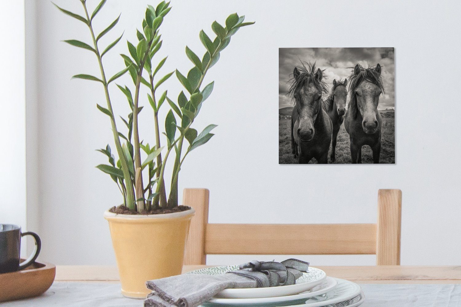 Bilder (1 für OneMillionCanvasses® Leinwand St), Dartmoor - Pferde Leinwandbild Schwarz Weiß, - Schlafzimmer Wohnzimmer -