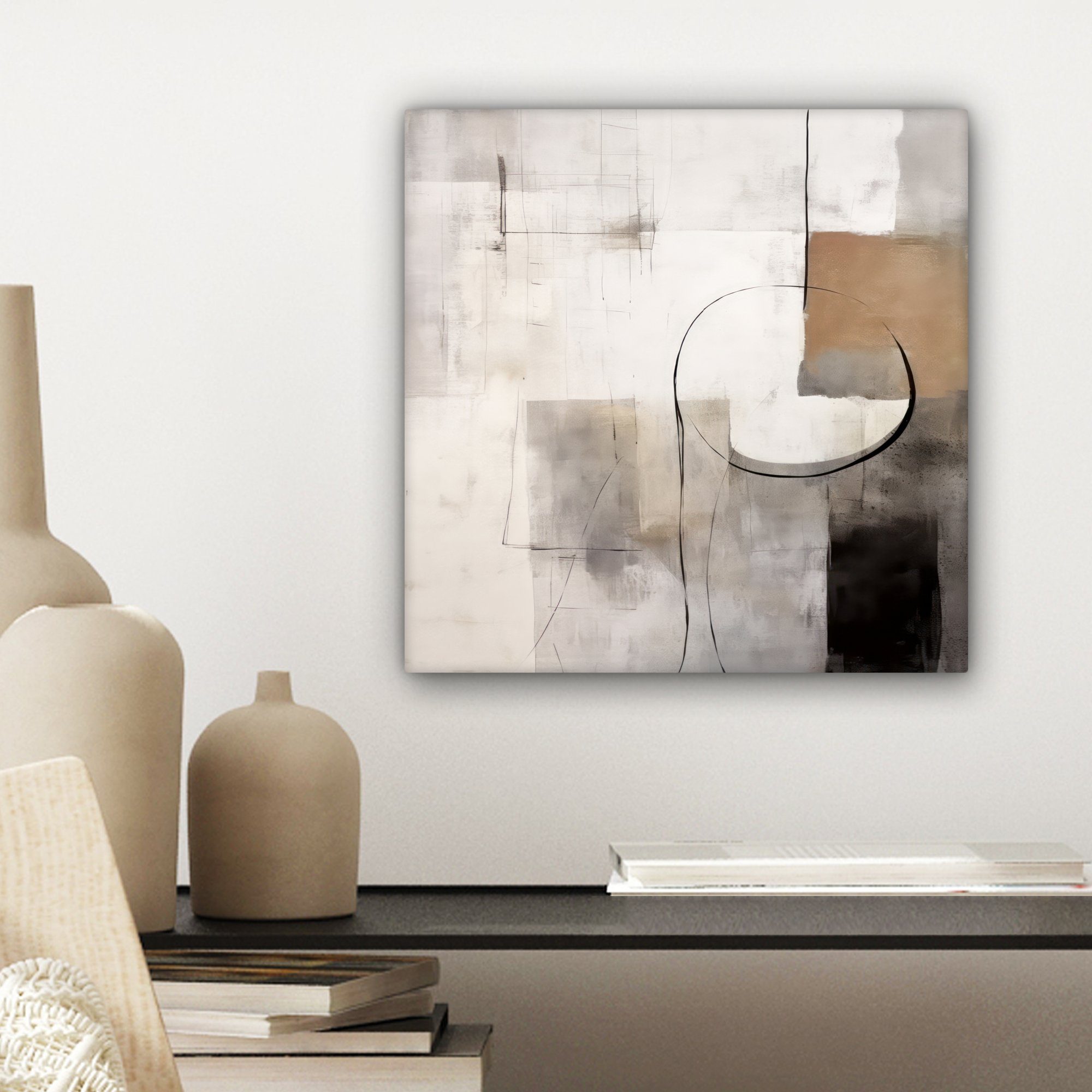 Kunst Grau, Industriell - Weiß Leinwandbild (1 Bilder Abstrakte St), - Schlafzimmer, Wohnzimmer OneMillionCanvasses® 20x20 - Leinwand cm für