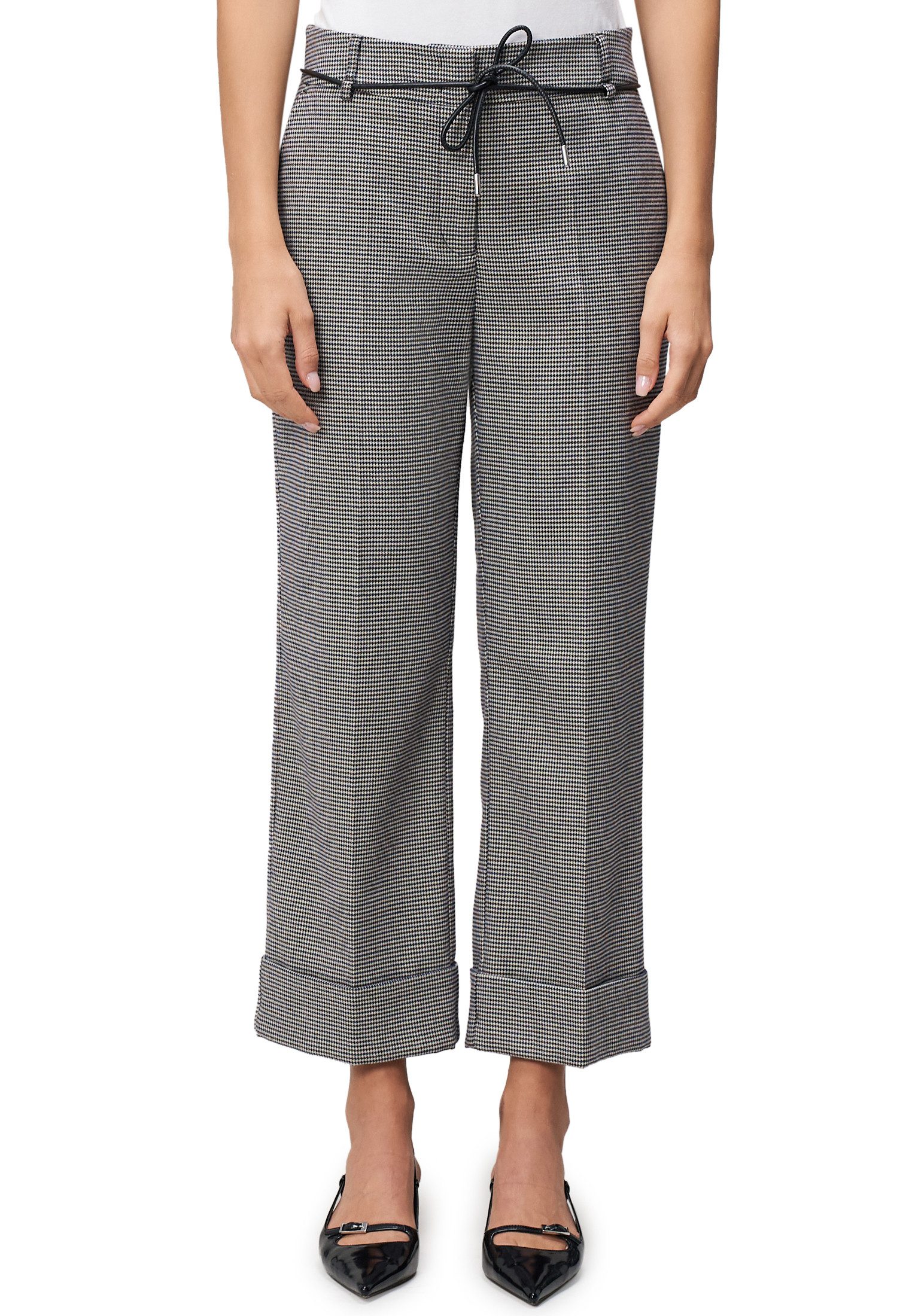 Zero Stoffhose Damen Hose kariert mit Umschlag Gürtel