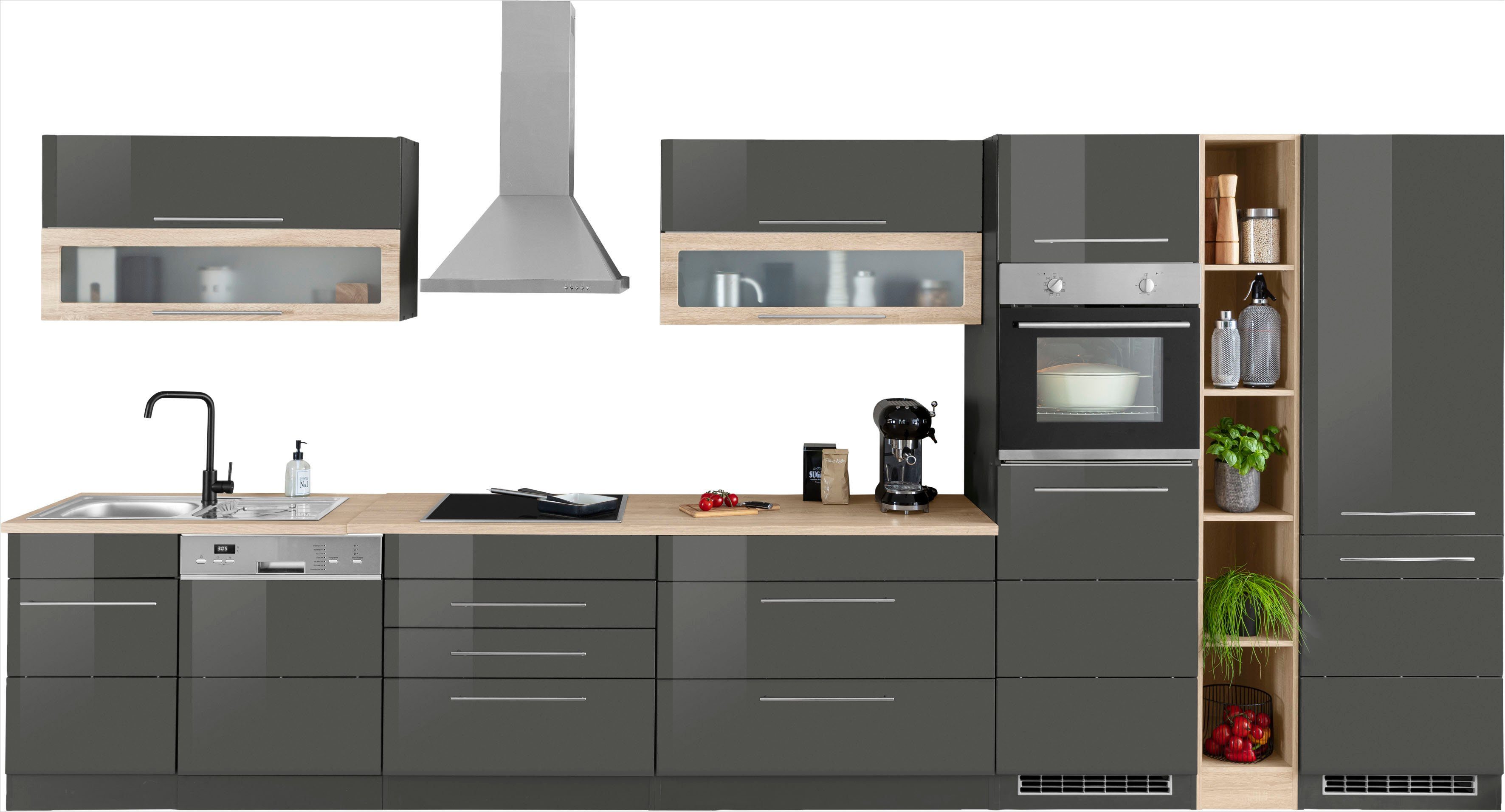 KOCHSTATION Küchenzeile KS-Wien, Breite 440 cm, wahlweise mit E-Geräten und Induktion