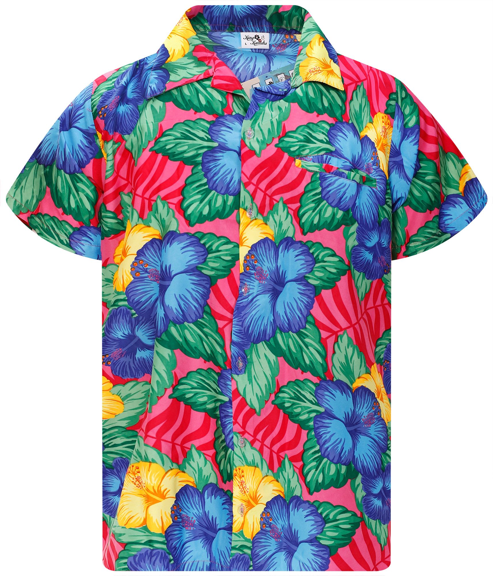 King Kameha Hawaiihemd Wild Flowers Funky Hawaii-Hemd Kurzarm Front-Tasche Stylish Unisex