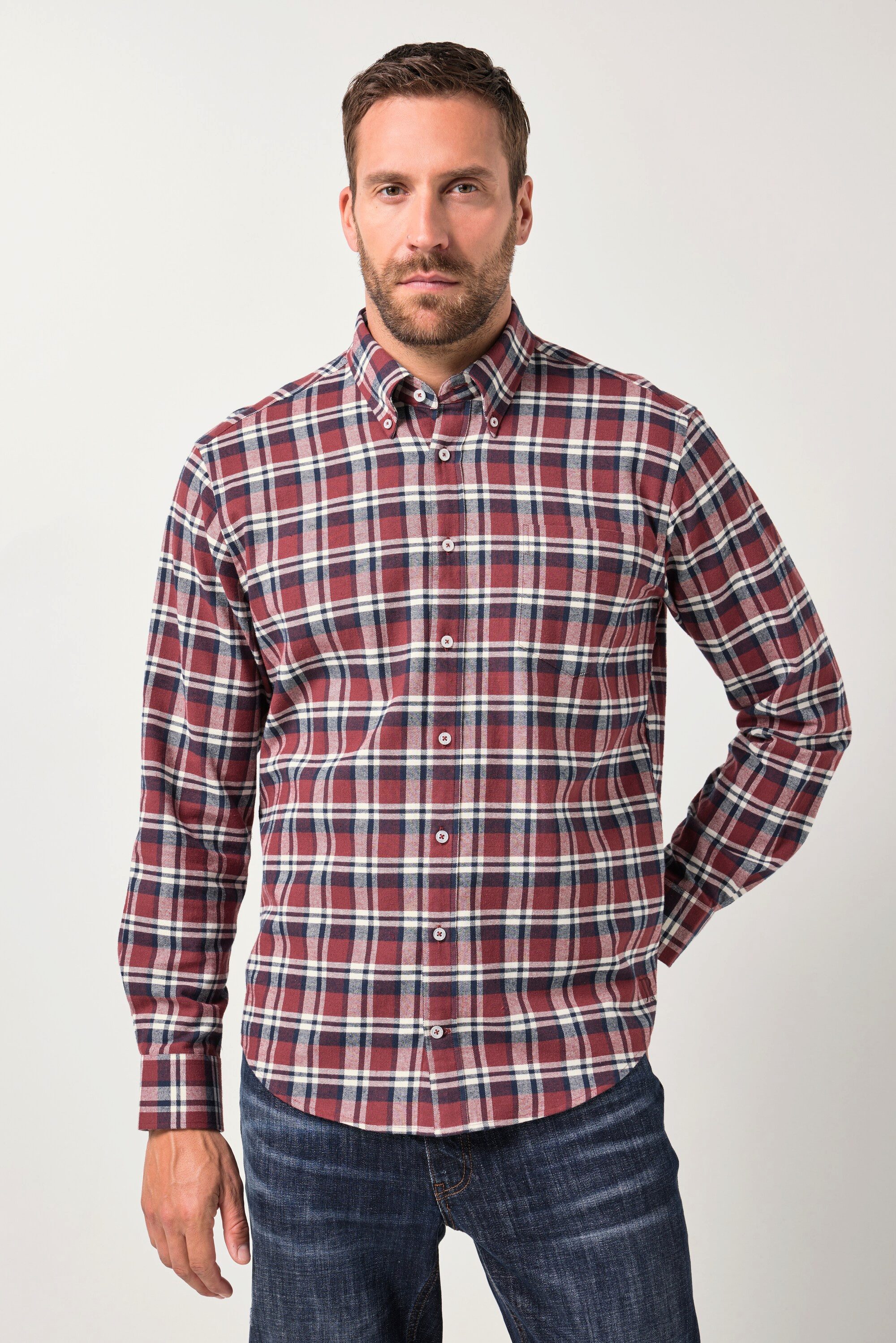 Businesshemd Karo-Flanellhemd Langarm Buttondown-Kragen