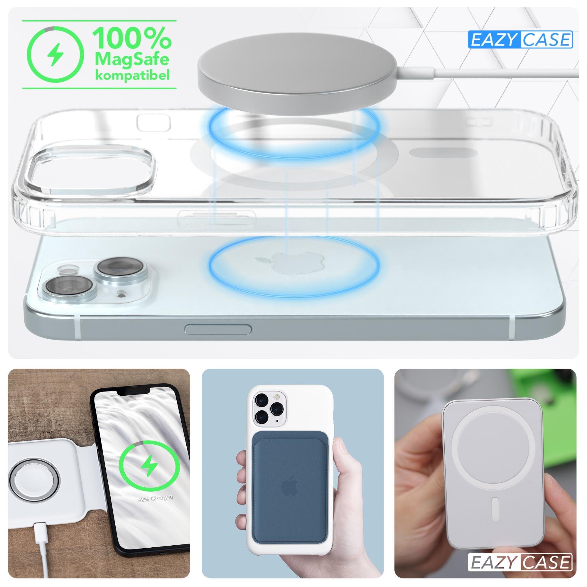 EAZY CASE Handyhülle Transparente Hülle mit MagSafe für iPhone 15 6,1 Zoll, Back Cover, Bumper Case, Handy Schutzhülle Kameraschutz, Durchsichtig