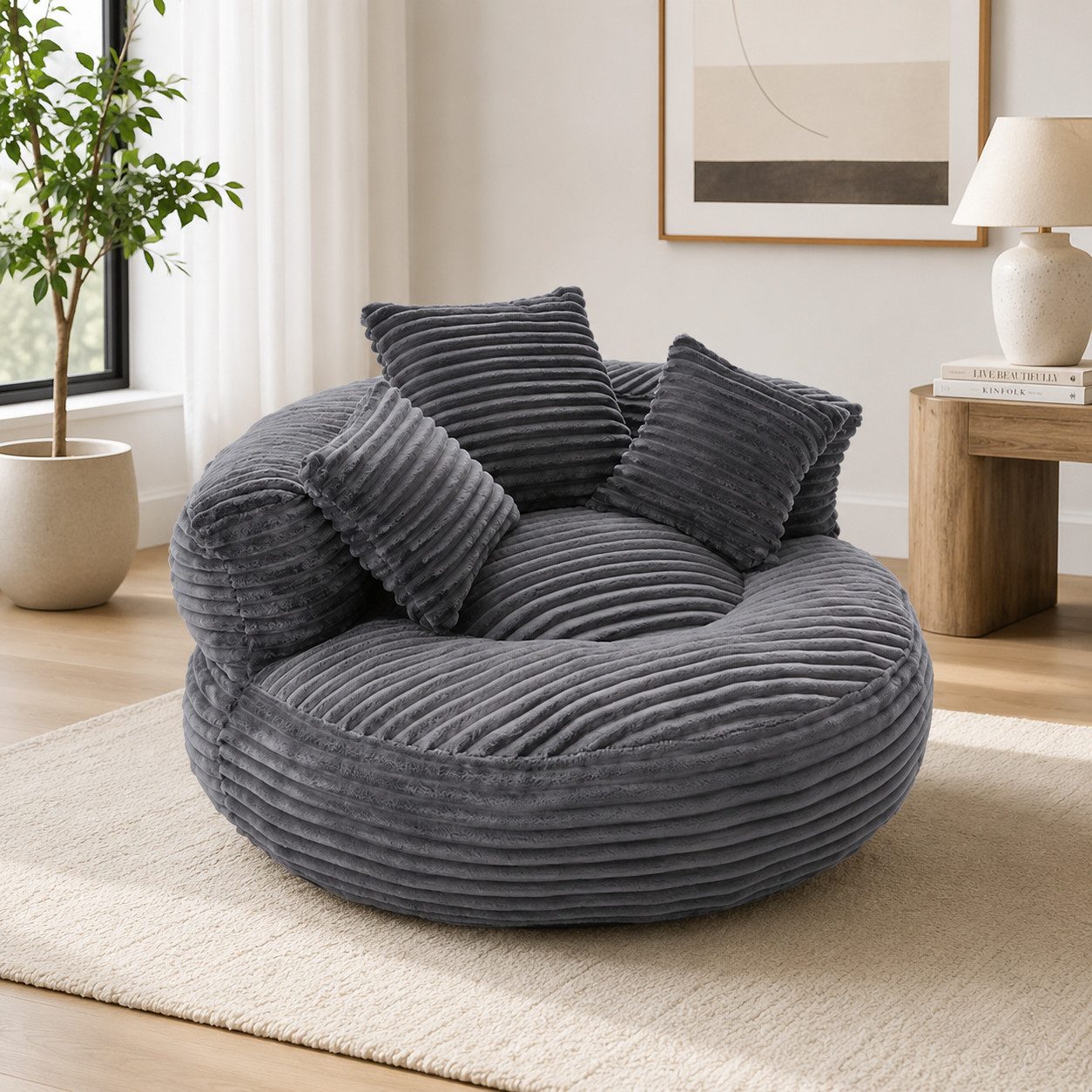 BlingBin Sitzsack Cordstoff-Sofa, Lazy Sofa (Sofa, 1 St., 108 x 108 x 52 cm), Mit drei Kissen, für Erwachsene und Kinder gleichermaßen geeignet