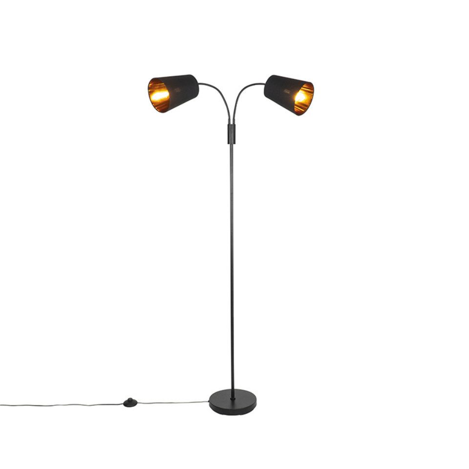 Qazqa Stehlampe Carmen, ohne Leuchtmittel, E14, Schwarz, Modern, Stahl, 2-flammig