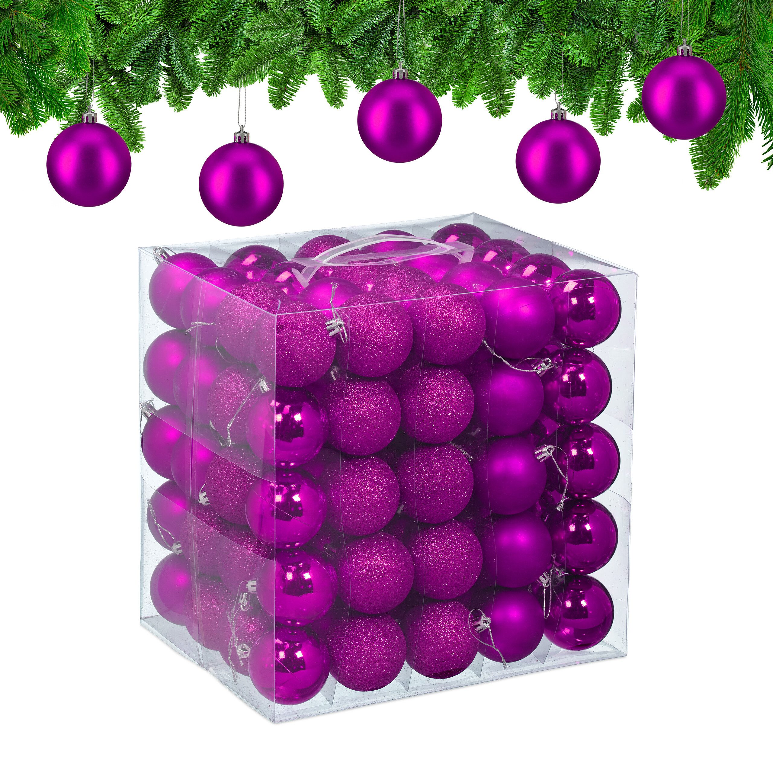 relaxdays Weihnachtsbaumkugel Weihnachtskugeln im 100er Set (100 St), Pink