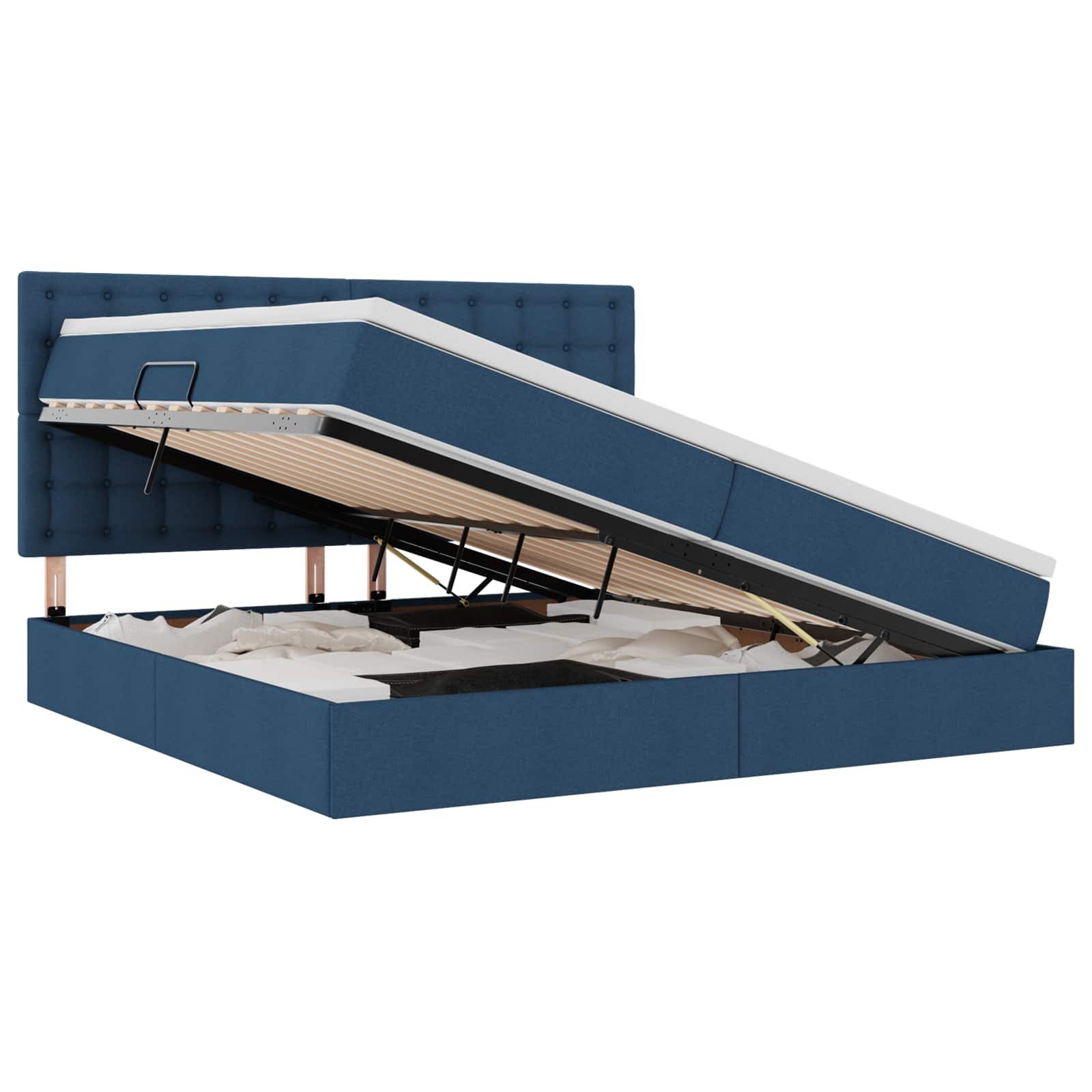 Bett LED-Speicherbett mit Matratze Blau 200 x 200 cm Stoff