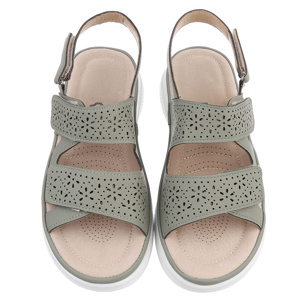 Ital-Design Damen Komfortsandale mit Klettverschluss und Profilsohle Plateausandaletten (91849417) Keilabsatz/Wedge Keilsandaletten in Hellgrün – Bild 4 von 5