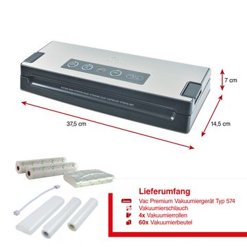 SOLIS OF SWITZERLAND Vakuumierer Vac Premium, Typ 574, Vorteilspack, Rollenbreite 30 cm, 110W, 2,5 mm Schweißnaht, Vakuumschlauch, inkl. 60 Beutel & 4 Rollen