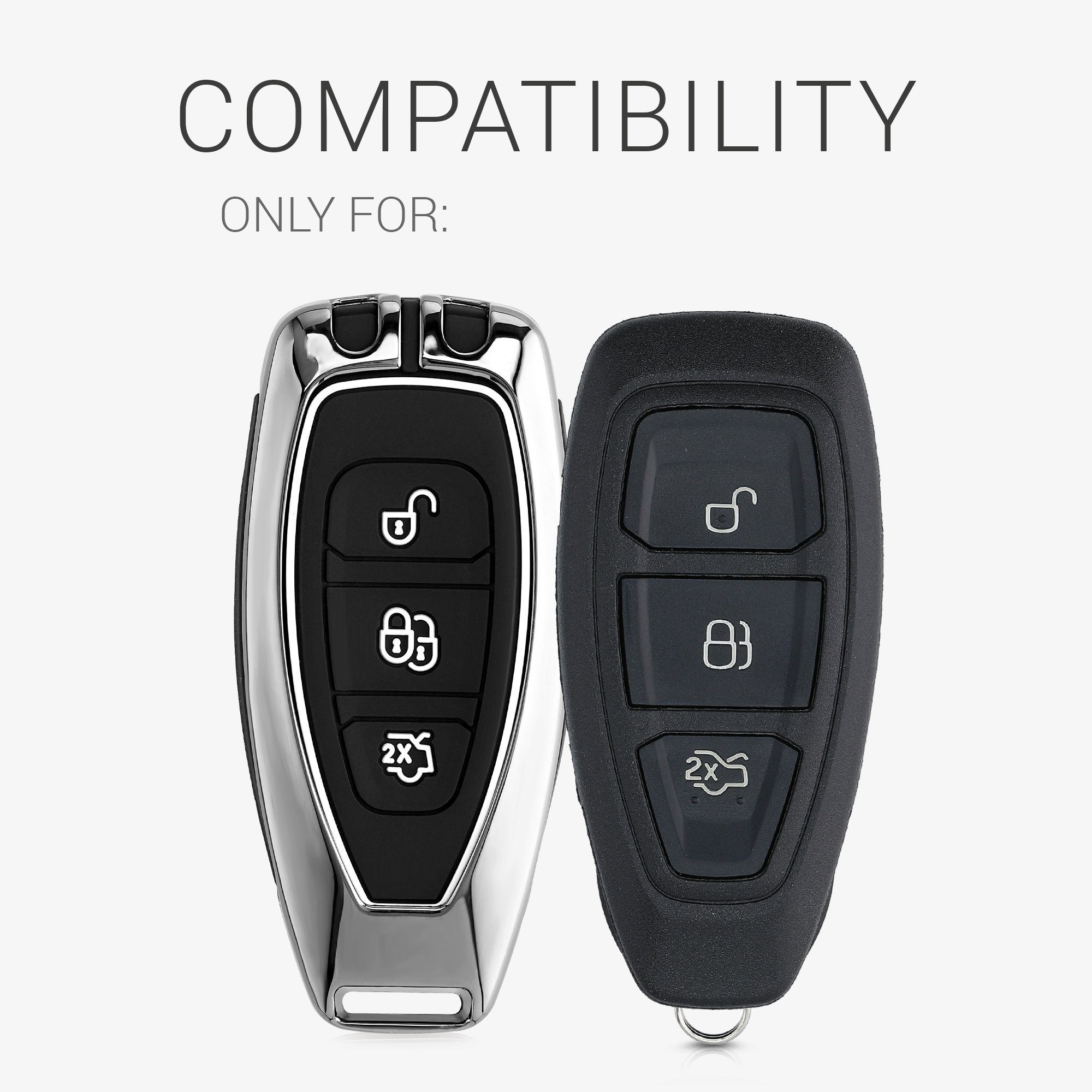 kwmobile Schlüsseltasche Keyless Schutzhülle Metall für Autoschlüssel Go, Autoschlüssel Ford Silber Hülle Hardcover 3-Tasten