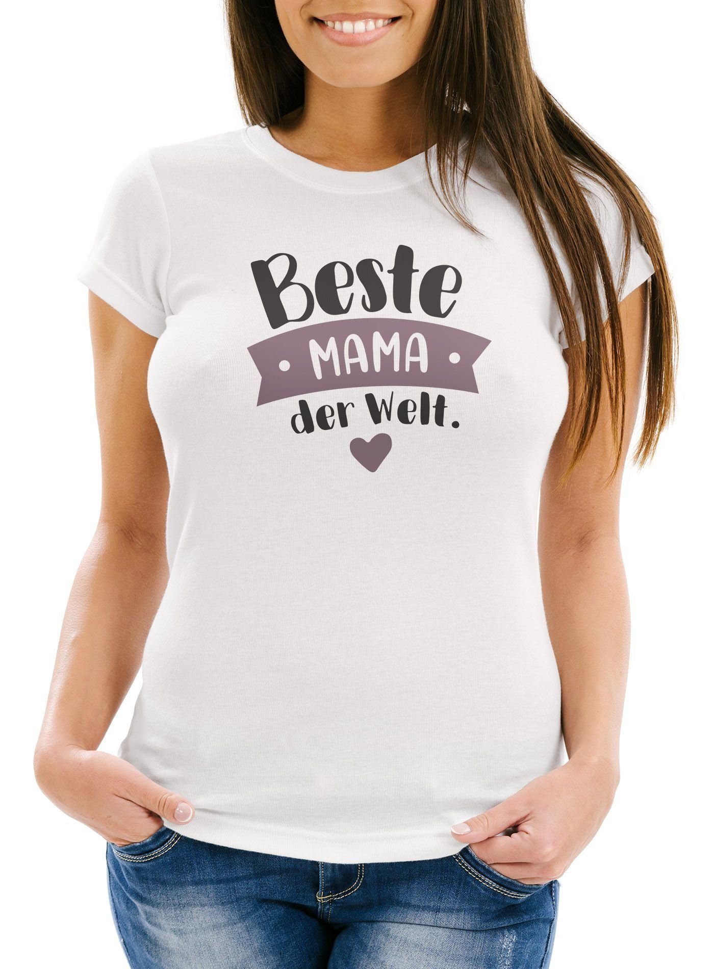 Print-Shirt Damen T-Shirt Geschenk Mama Aufdruck Spruch Beste Mama der Welt Danke sagen Moonworks®