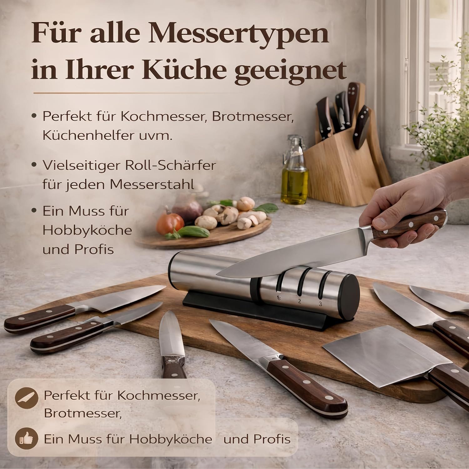 Toomoke Messerschärfer Messerschärfer Rollschleifer mit 3 Stufen Rutschfester Boden, 3 Stufen Messerschärfer Moderne Rollschleifer manuelle Funktionsweise – Bild 4 von 5