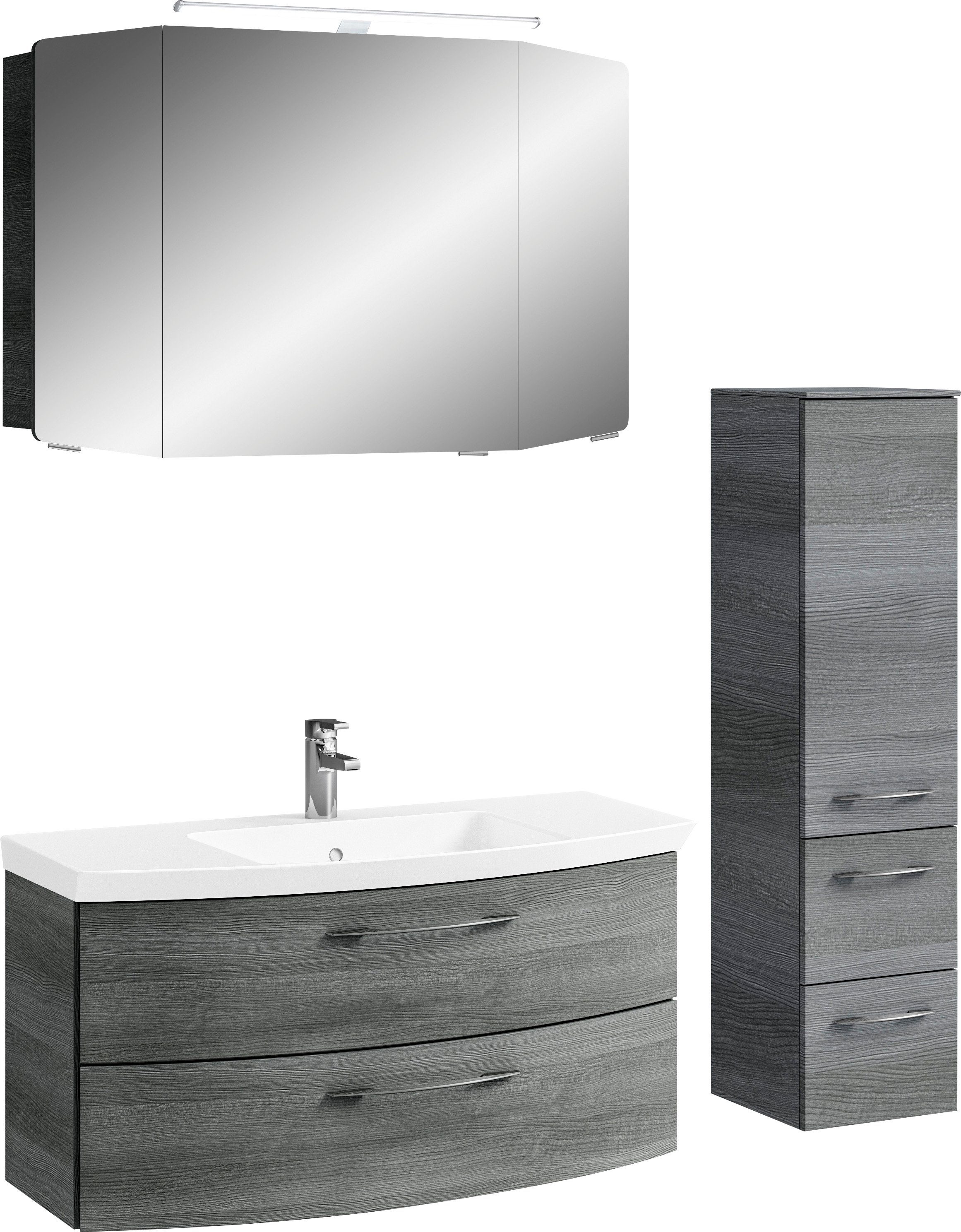 Saphir Badmöbel-Set Cassca Sprint 3-teilig Mineralmarmor-Waschtisch mit LED-Spiegelschrank, (4-St), Midischrank, inkl. Türdämpfer, 4 Türen, 4 Schubladen