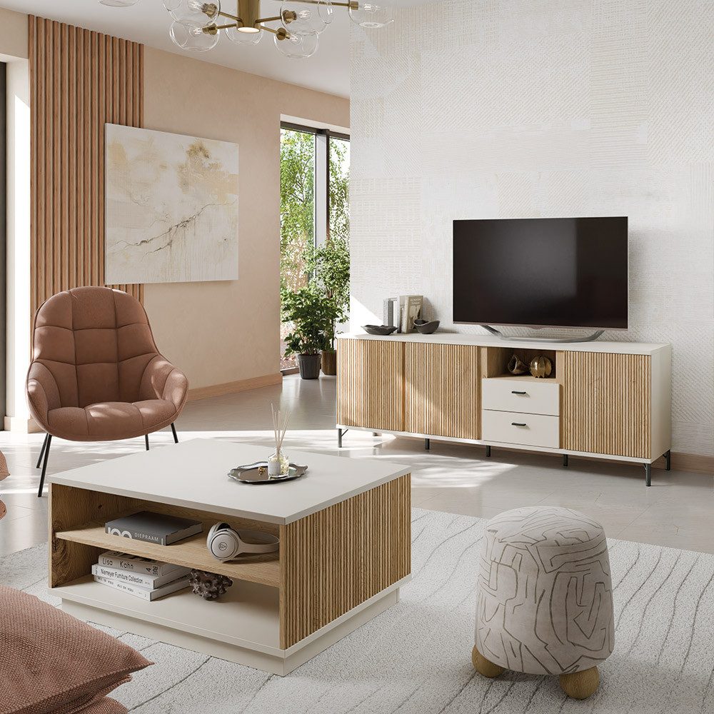 Lomadox Wohnzimmer-Set MOLINA-129, (Mega-Spar-Set, 2-St., Lowboard Couchtisch), Wohnzimmermöbel in Eiche & kaschmir mit Softclose-Funktion