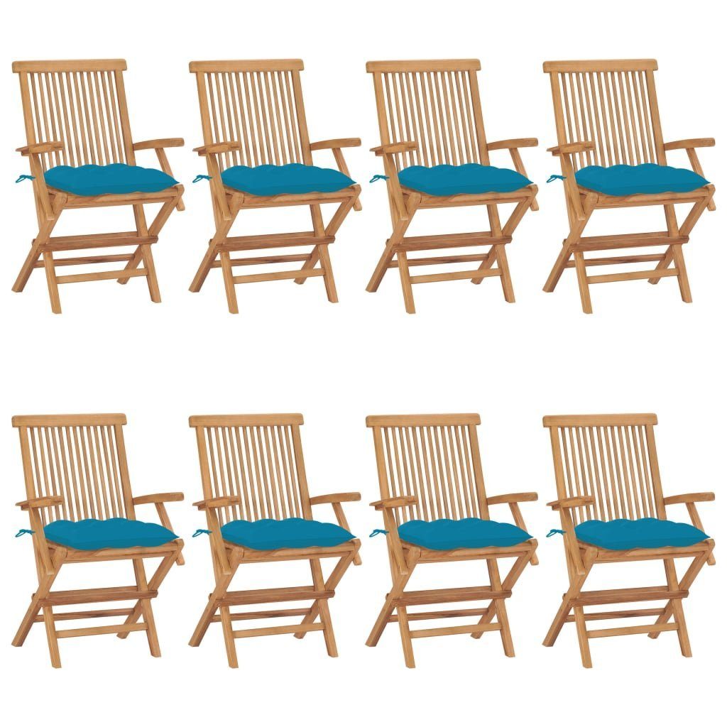 furnicato Gartenstuhl Gartenstühle mit Hellblauen Kissen 8 Stk. Massivholz Teak