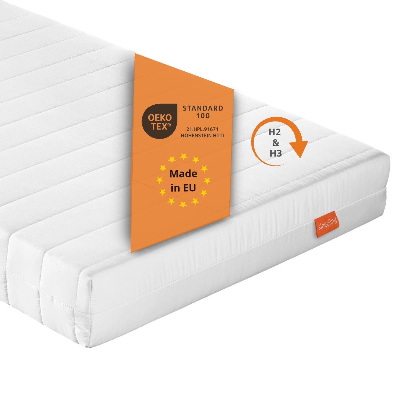 Kaltschaummatratze mit 7-Zonen und zwei unterschiedlich festen Liegeseiten, sleepling, beidseitig nutzbar (H2/H3), ergonomisch optimiert & atmungsaktiv