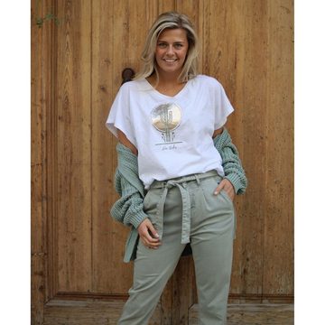 Nukus Rundhalsshirt Toes White Cactus T-Shirt aus Baumwolle mit goldenem Aufdruck