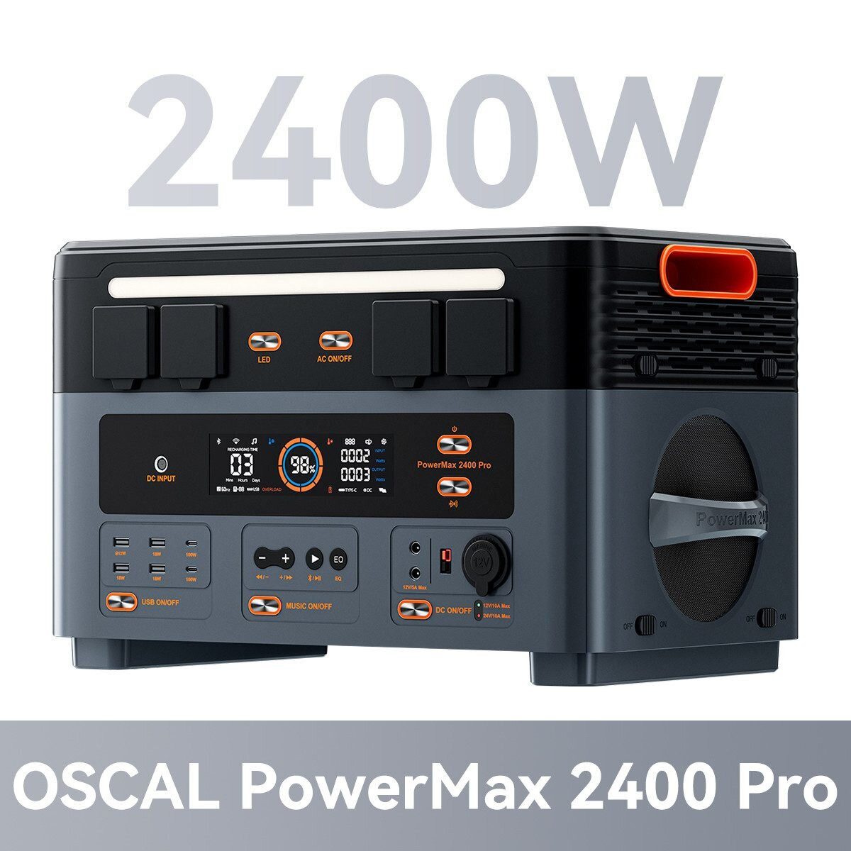 OSCAL Stromerzeuger Powerstation 2016Wh 2400W LiFePO4 Speicher für Zuhause & Notstrom, 2,4 in kW, (1-tlg), 2-in-1 Balkon-Solar, kabellos stackbar,Bluetooth-Lautsprecher,Notstrom