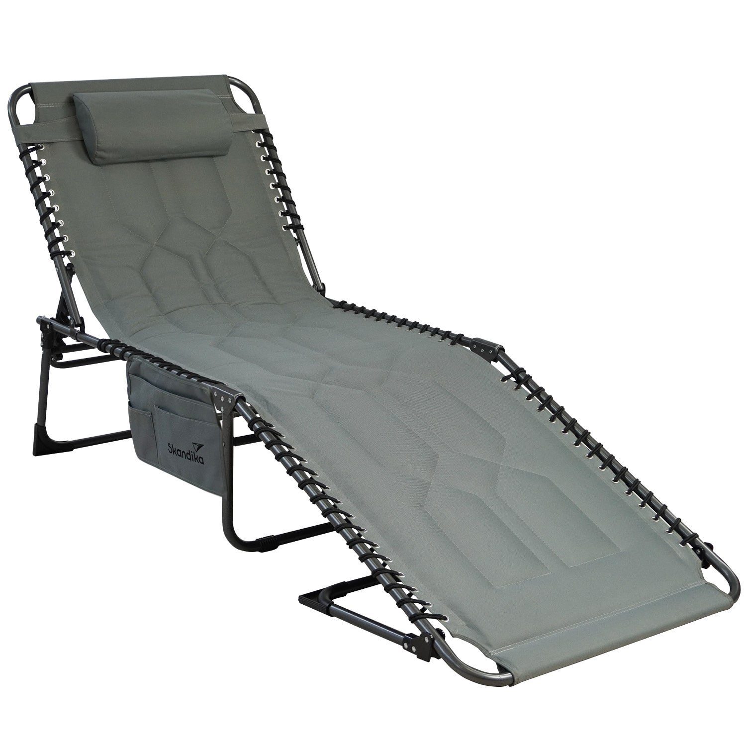 Skandika Campingliege Torget Feldbett, Campingbett, Klappbare Sonnenliege, gepolstert 5-Fach verstellbares Kopfteil, mit abnehmbarem Kopfkissen, bis 150 kg