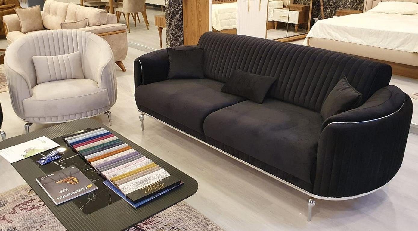 JVmoebel Wohnzimmer-Set Luxus Wohnzimmer Set 3+1 Sitzer Sofa Garnitur Modern Textil, (Nur Sofa 3 Sitzer + Sessel), Made in Europe