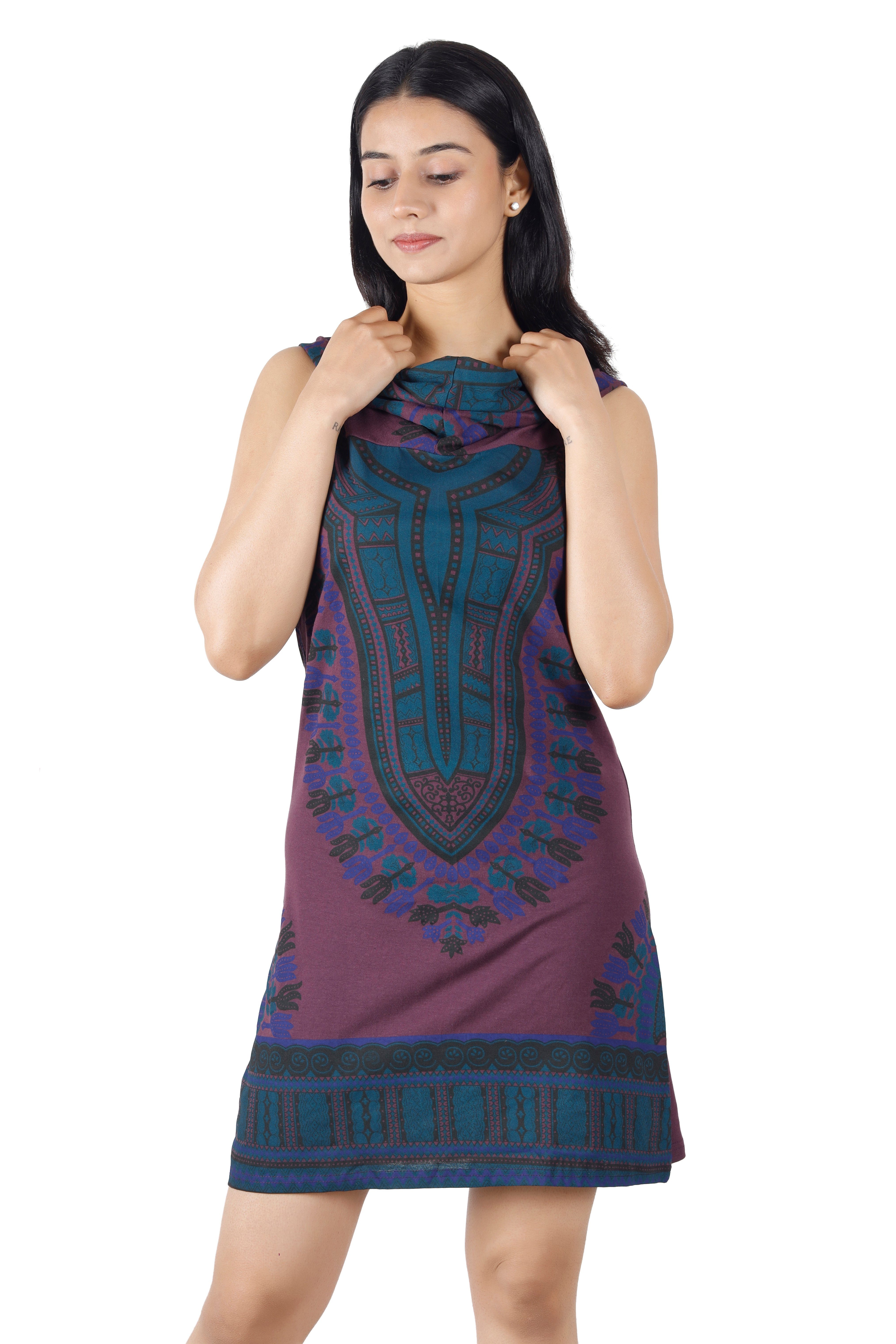 Festivalkleid Midikleid alternative Goa Kapuzen plum Bekleidung Dashiki Guru-Shop Minikleid, -..