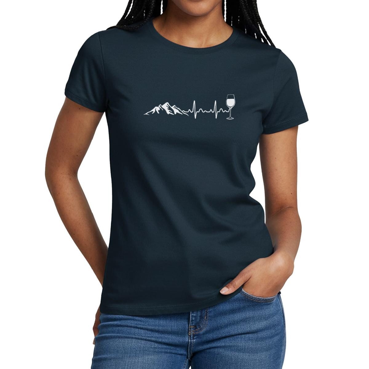 Spreadshirt T-Shirt Herzschlag Puls Frequenz Berge EKG Wein Weinkenner Frau günstig online kaufen
