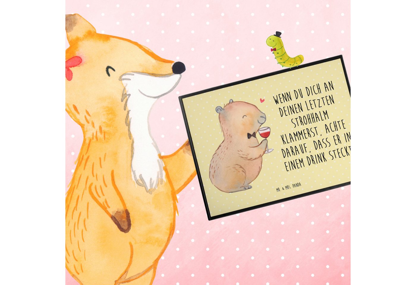Thumbnail - Mr. & Mrs. Panda Schreibtischunterlage Capybara Wein - Gelb Pastell - Geschenk, Schreibunterlage, Schreibtis, (Packung, ...