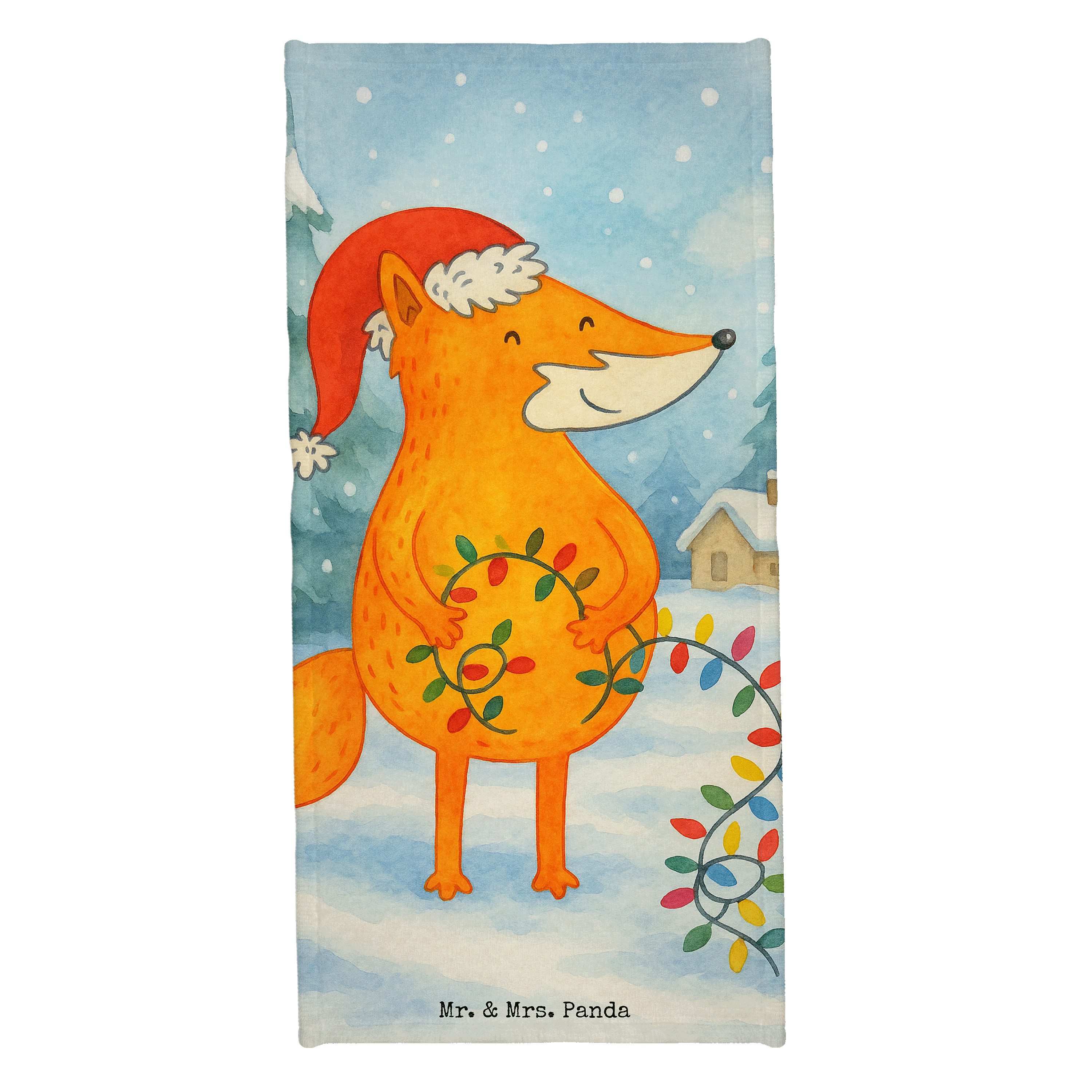 Mr. & Mrs. Panda Handtuch Fuchs Weihnachten Design, Strandtuch, Eisblau, Badelaken, Geschenk, W, Kunstfaser (Packung, 1-St)