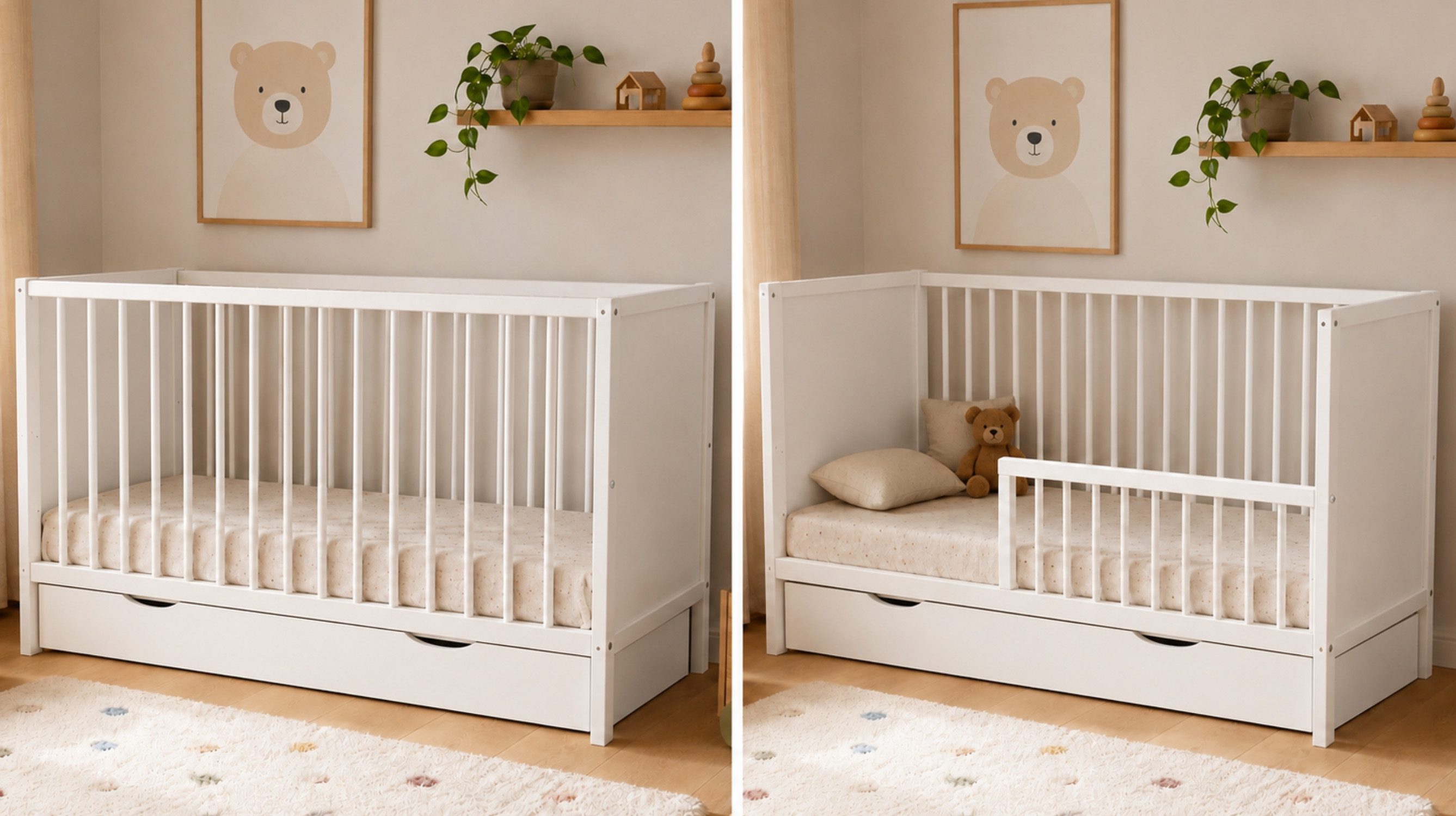 Kids Collective Babybett Kinderbett Gitterbett 60x120/70x140 cm modular & höhenverstellbar Holz, verschiedene Varianten wählbar, massives Holz, ab Geburt Weiß