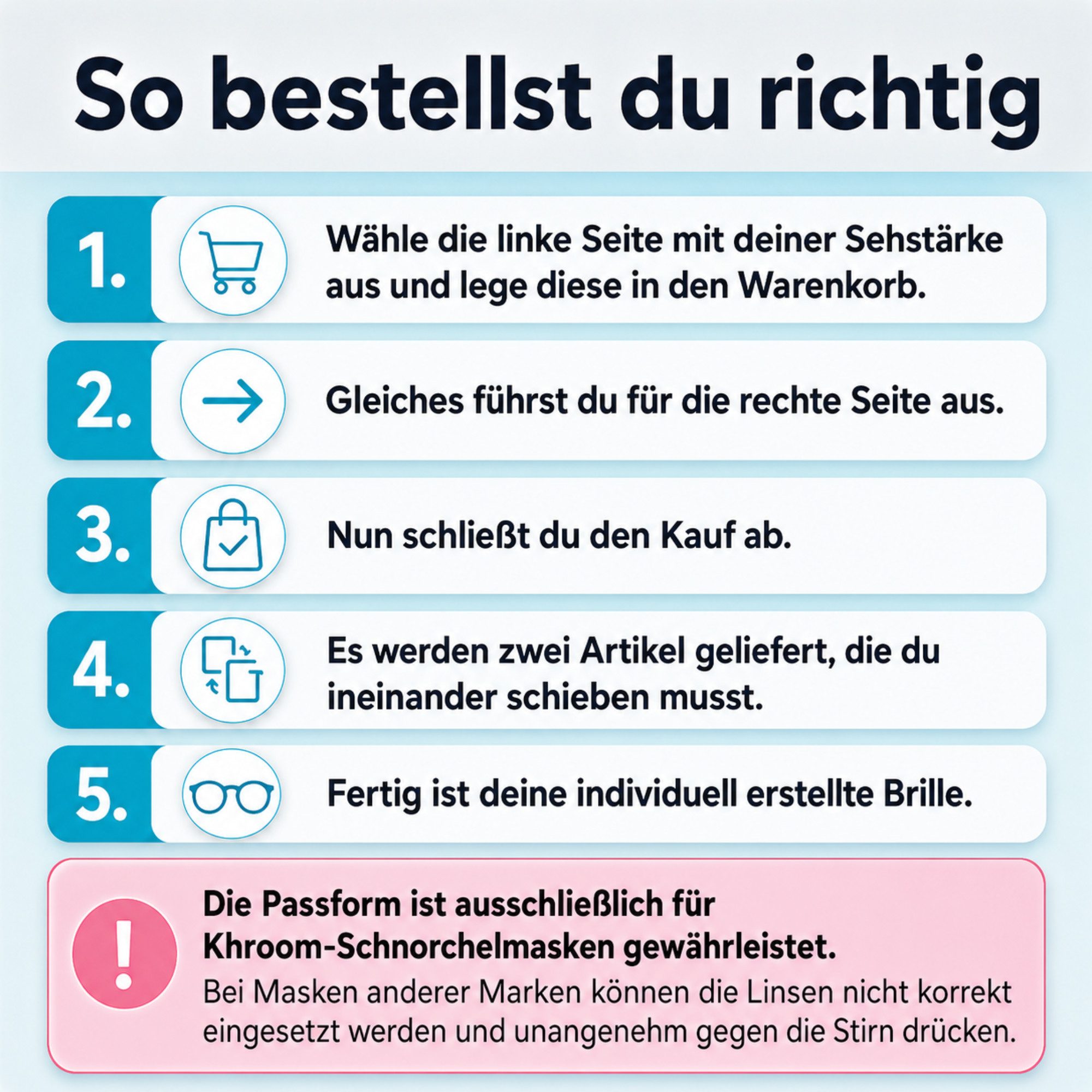 Khroom Schnorchel Schnorchelmasken Brillengläser Sehhilfe von -8.0 bis +8.0 Dioptrien – Bild 2 von 5
