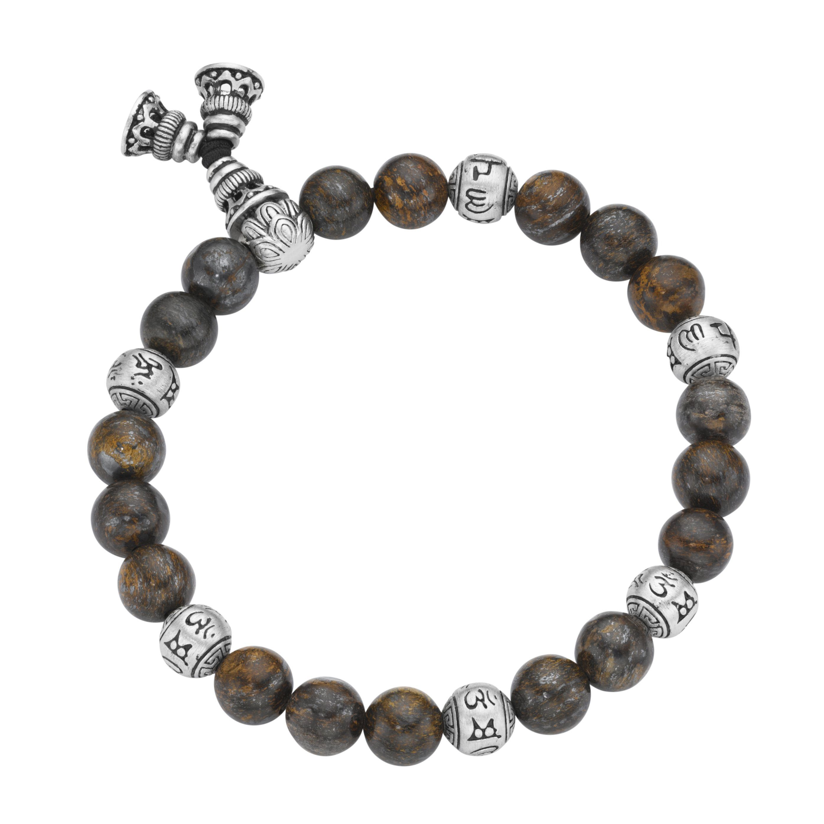 GIORGIO Bronzit-Kugeln und MARTELLO Glücks-Symbole, MILANO Armband Silber 925 tibetische